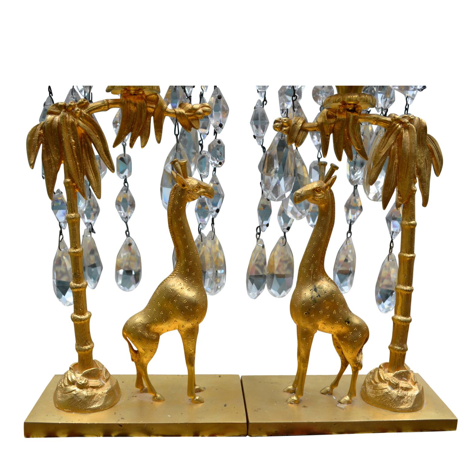 Faceted Charles X Gilt Bronze Giraffe Candlesticks