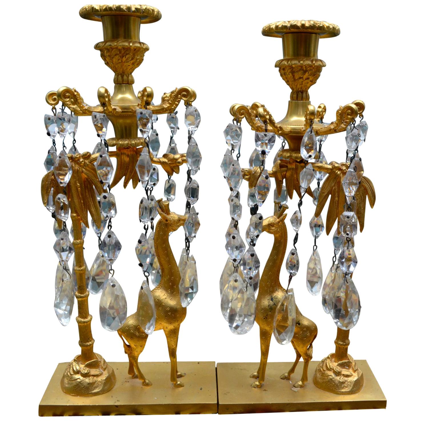 Charles X Gilt Bronze Giraffe Candlesticks