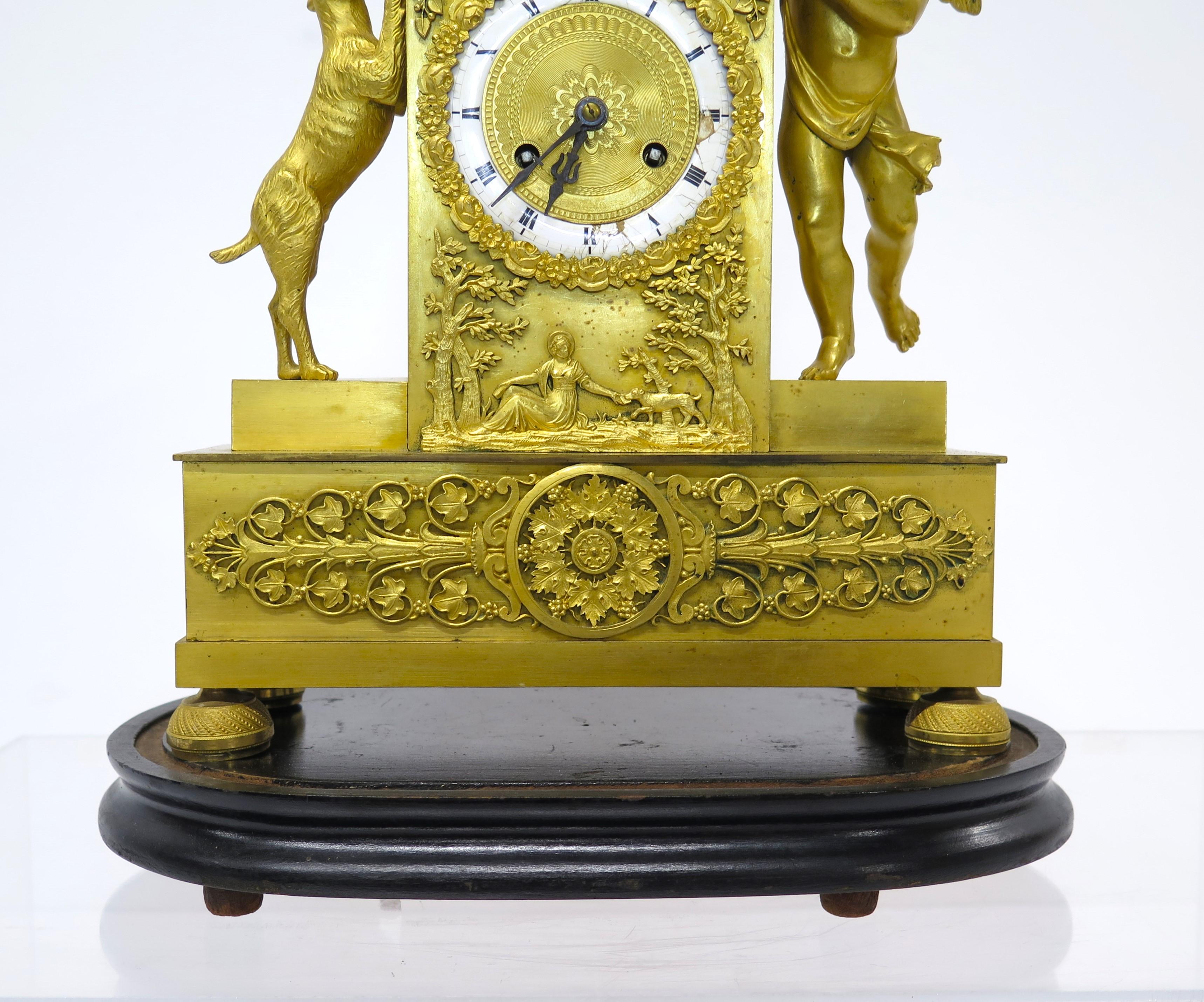 Charles X Gilt Bronze Mantel Clock with Cupid and a Dog Stamped Bechot For Sale 5