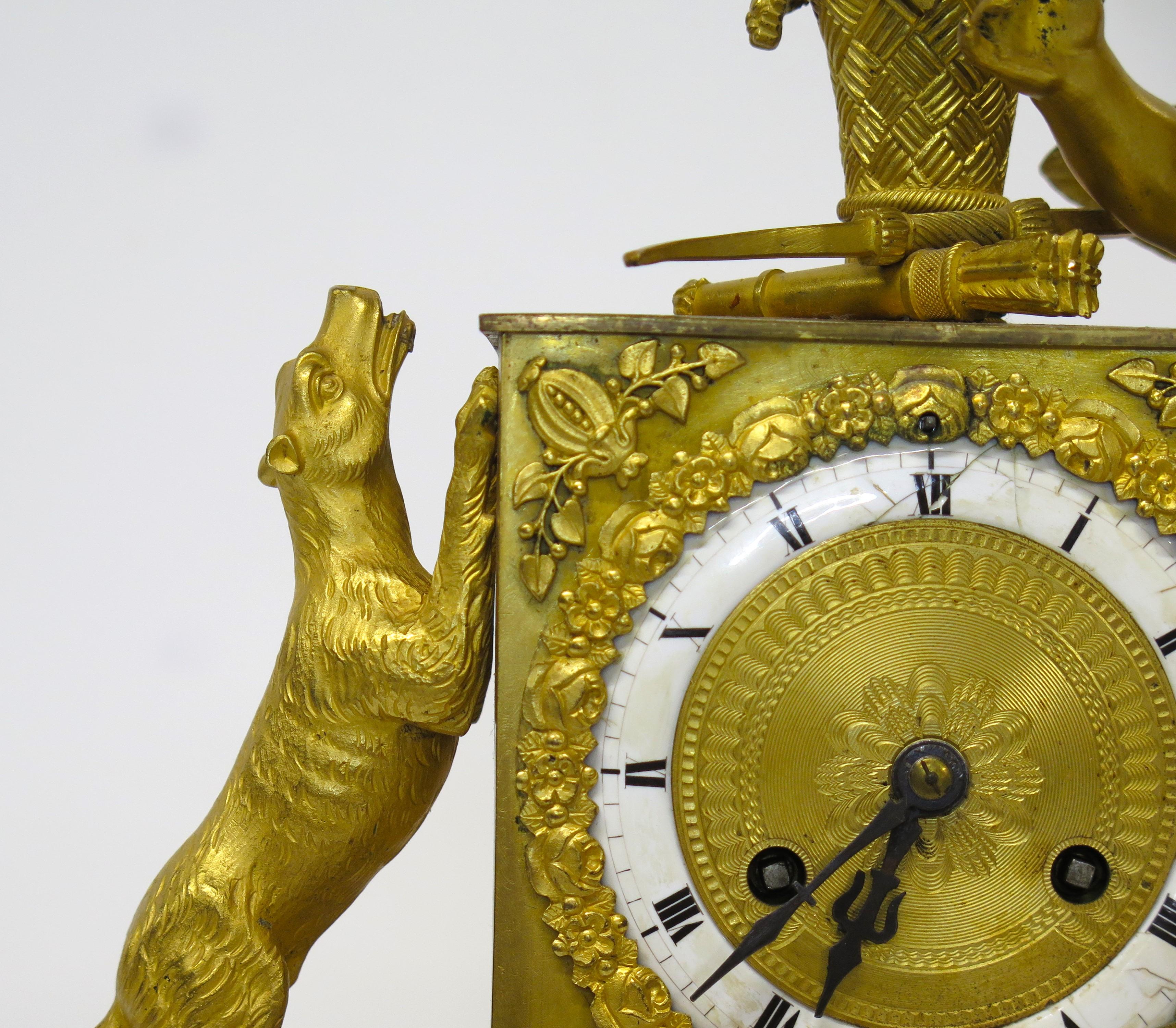Charles X Gilt Bronze Mantel Clock with Cupid and a Dog Stamped Bechot For Sale 6