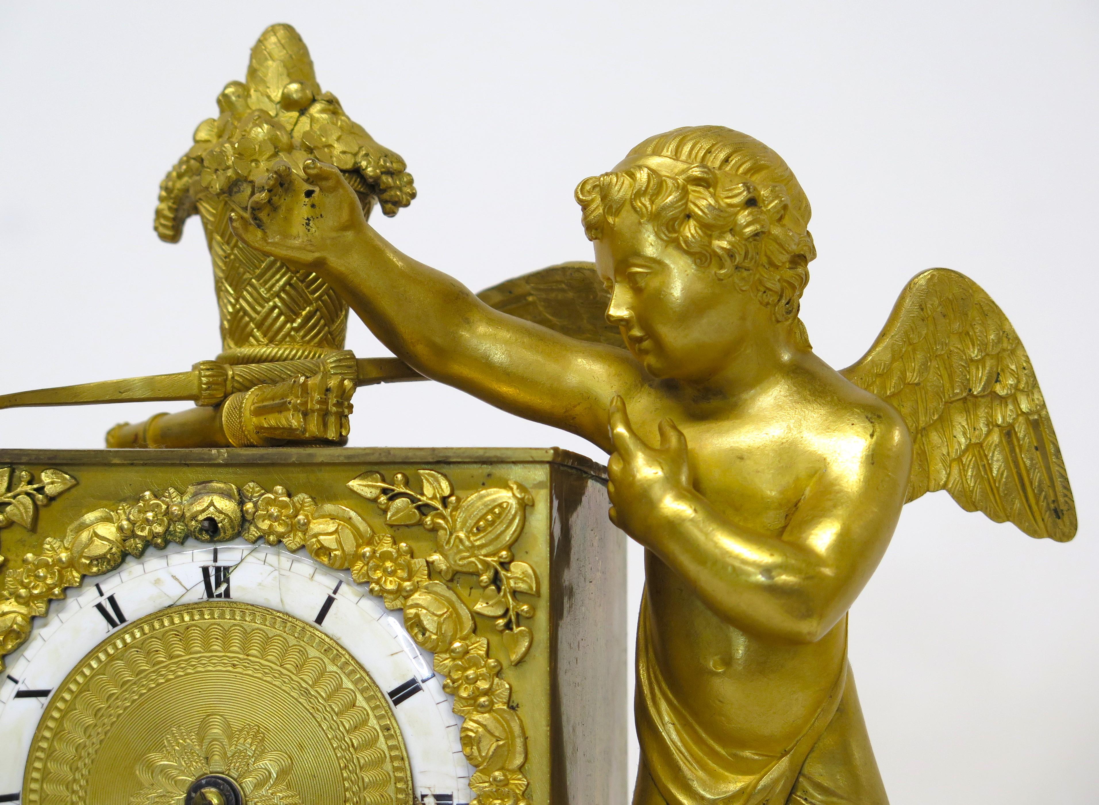 Charles X Gilt Bronze Mantel Clock with Cupid and a Dog Stamped Bechot For Sale 7
