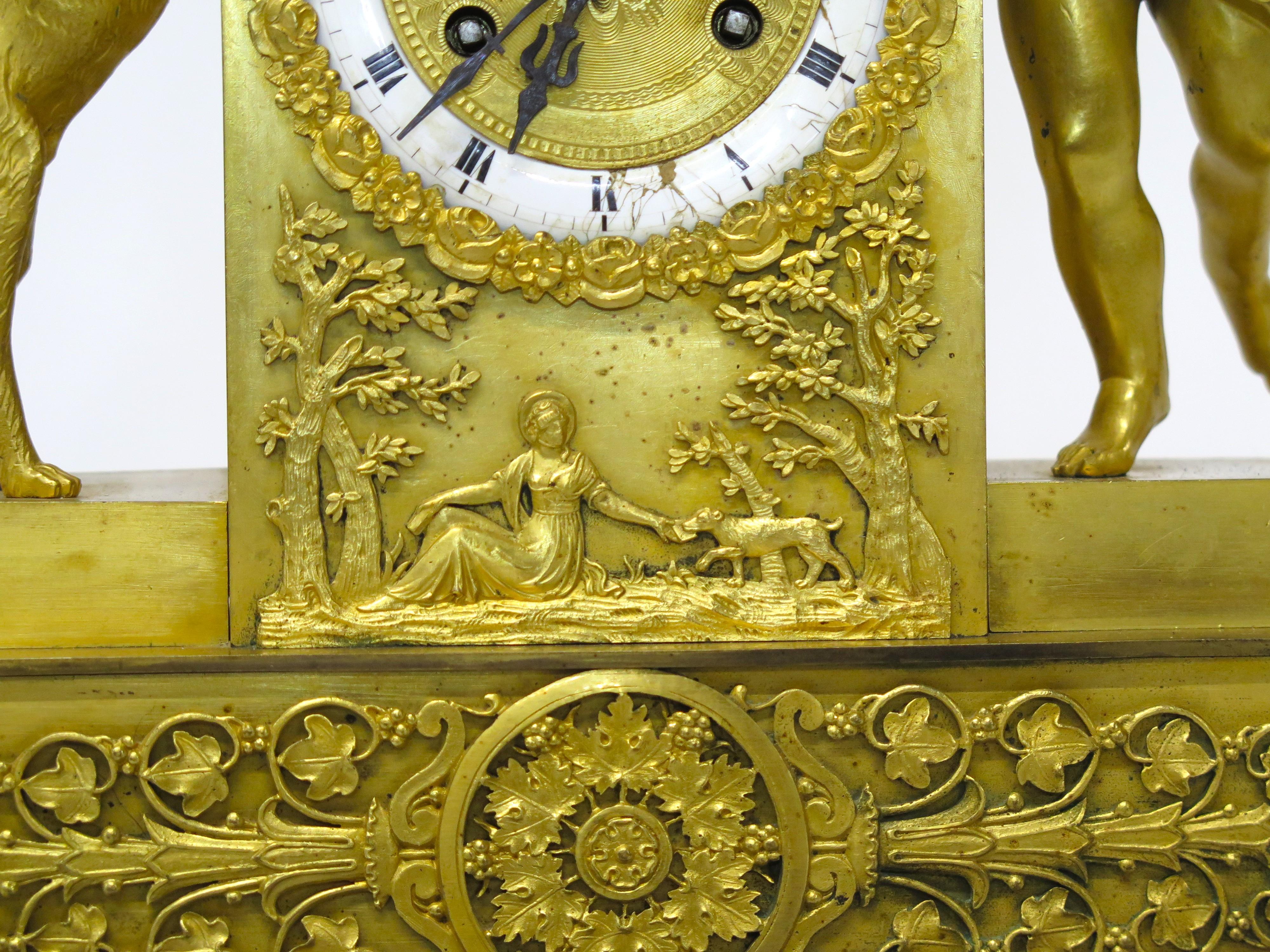 Charles X Gilt Bronze Mantel Clock with Cupid and a Dog Stamped Bechot For Sale 8