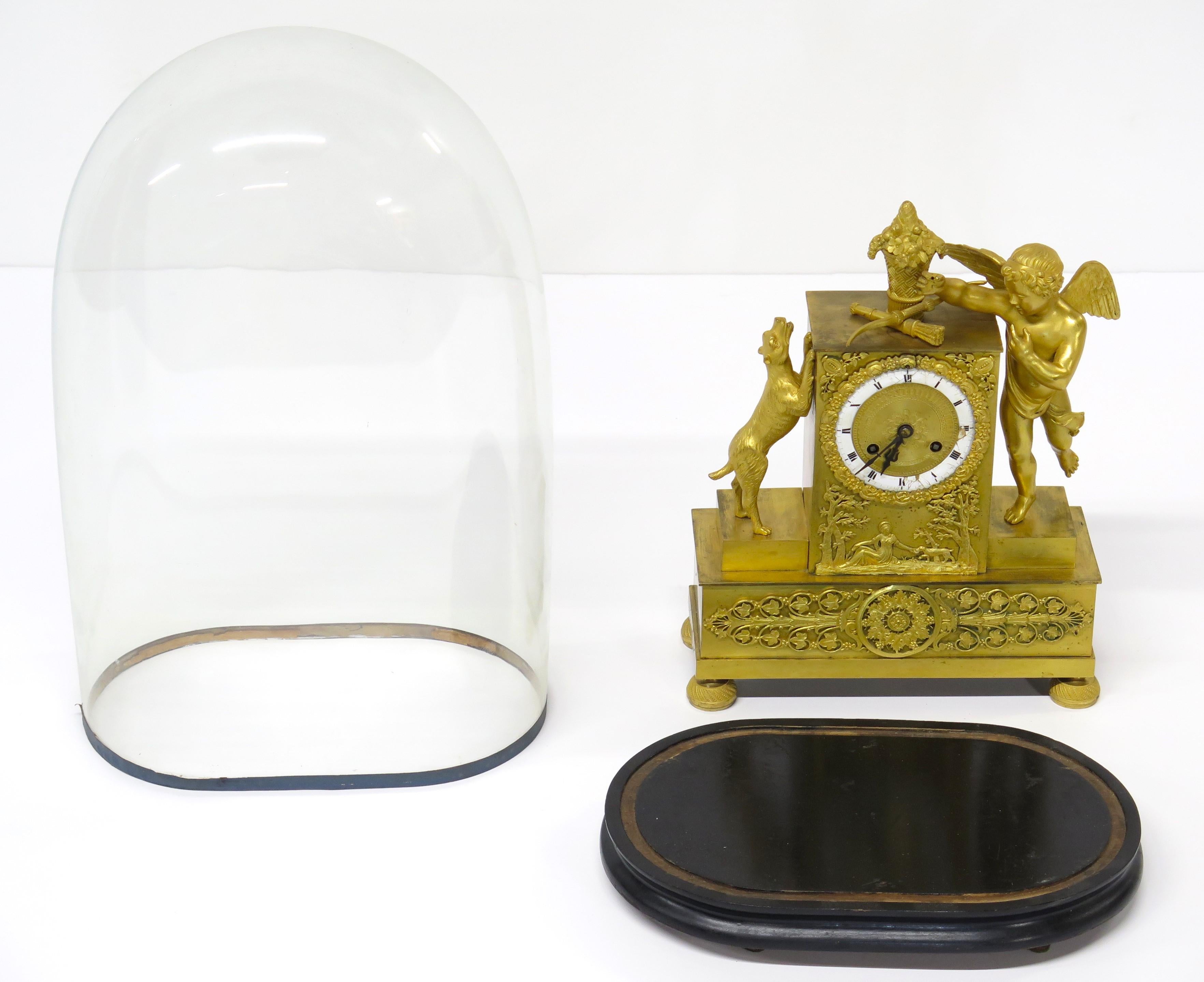 Charles X Gilt Bronze Mantel Clock with Cupid and a Dog Stamped Bechot For Sale 11