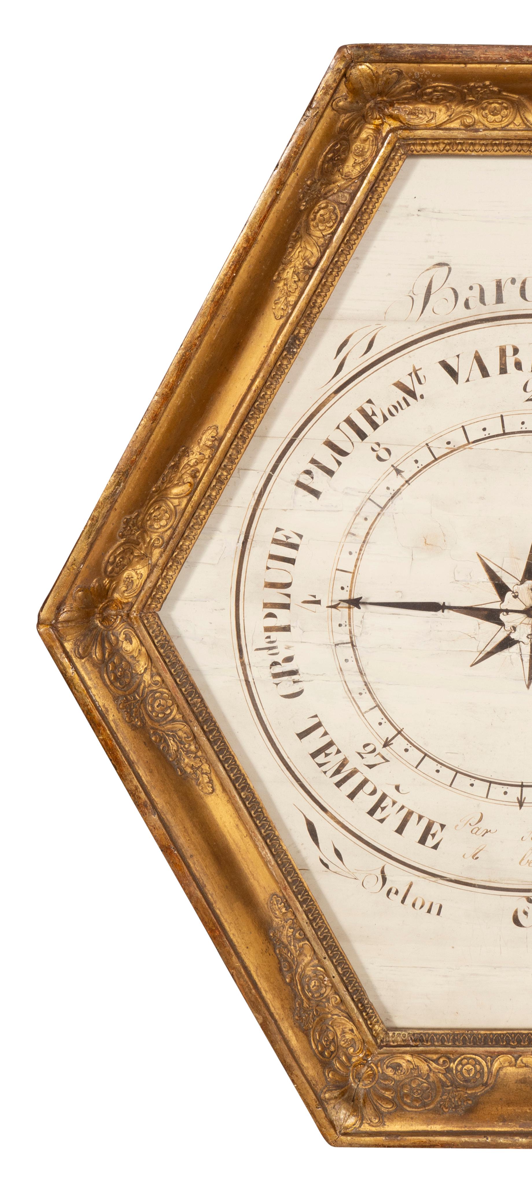 Charles X. Barometer aus vergoldetem Holz (Glas) im Angebot