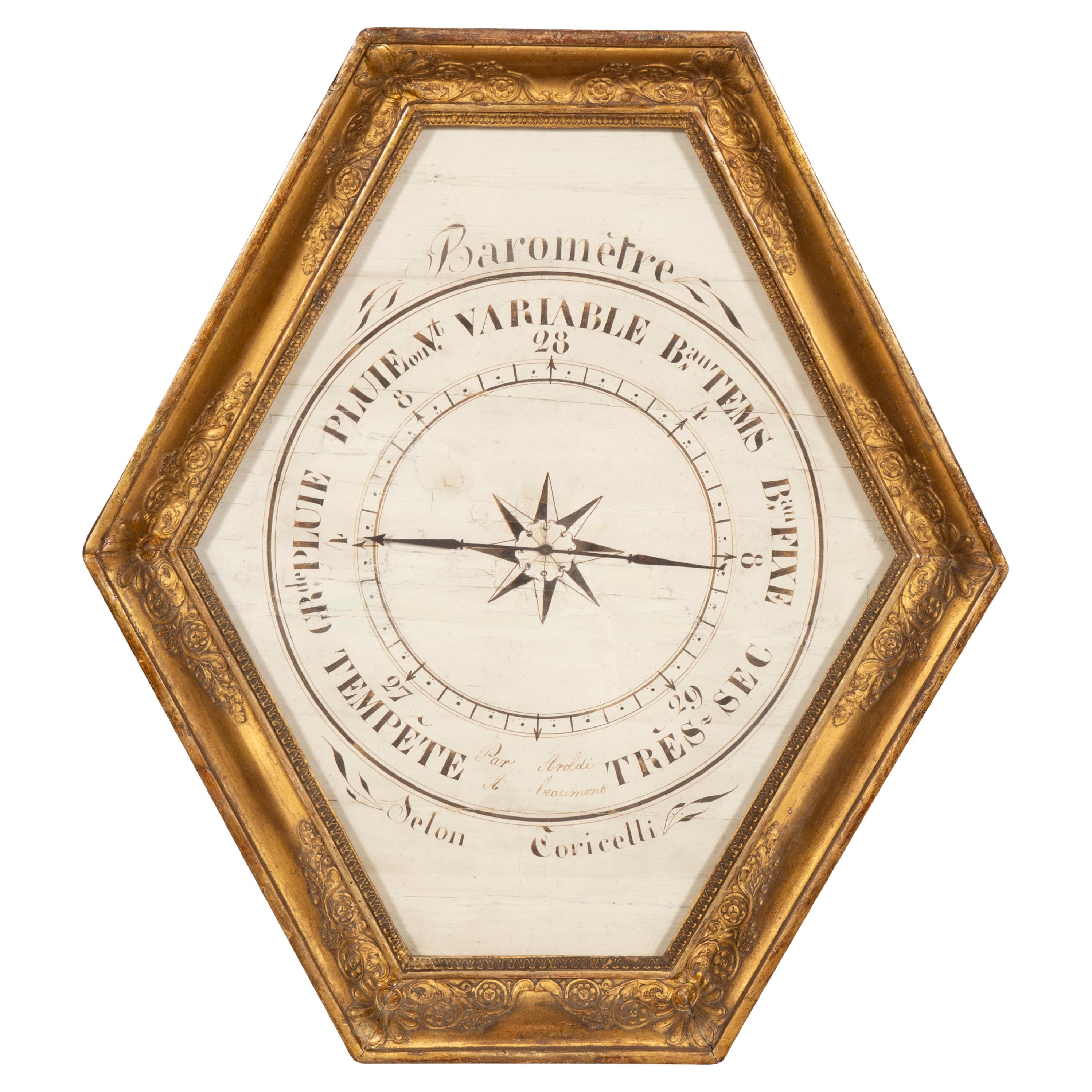 Charles X. Barometer aus vergoldetem Holz im Angebot