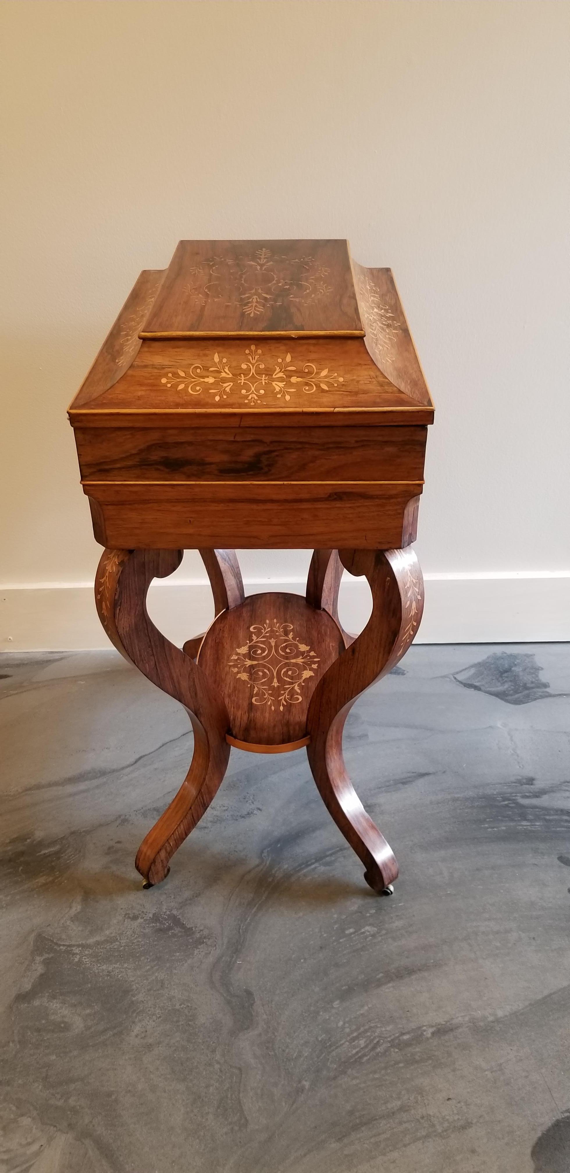 Charles X Inlaid Rosewood Ladies Vanity, Early 19th Century For Sale 7