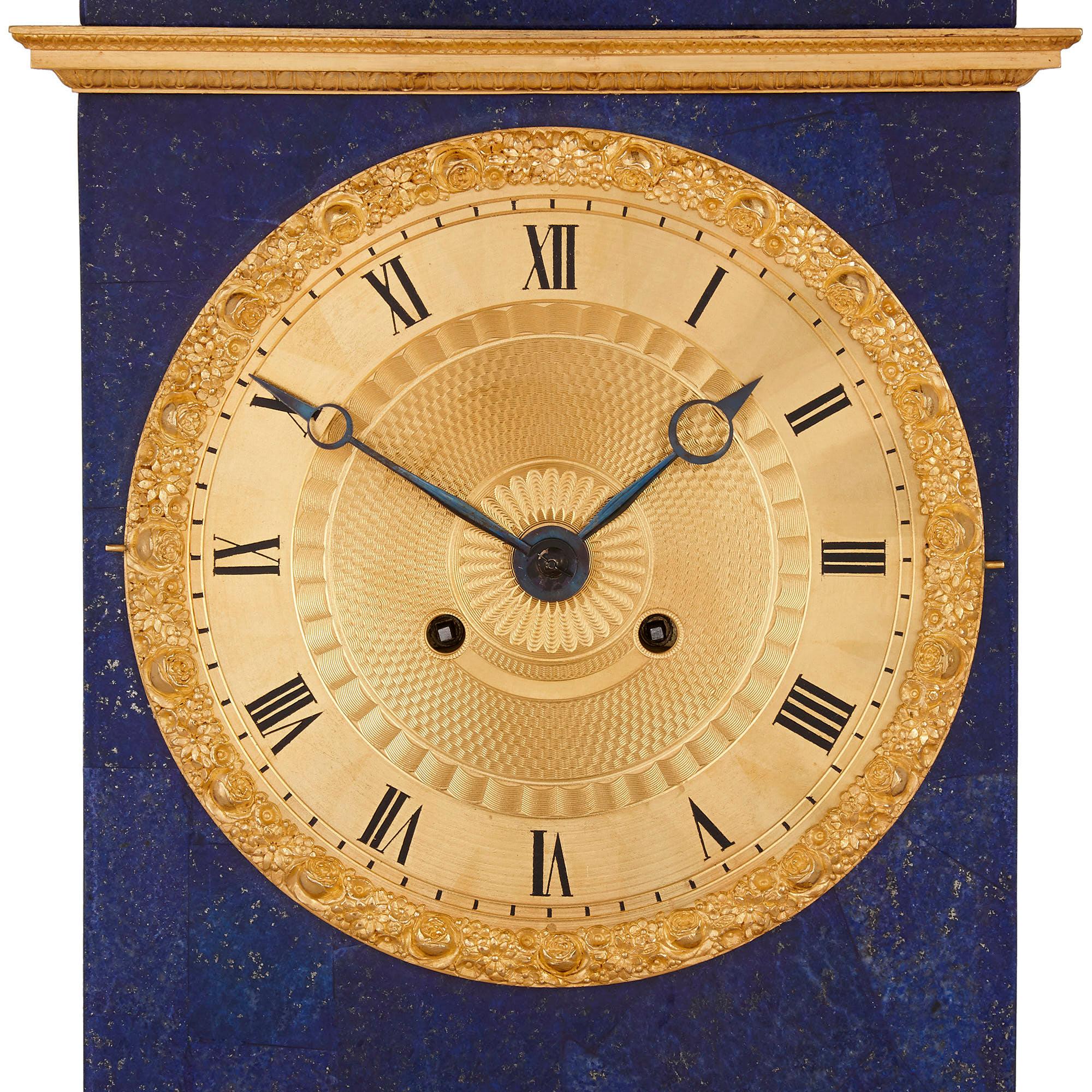 French Charles X Lapis and Gilt Bronze Mantel Clock