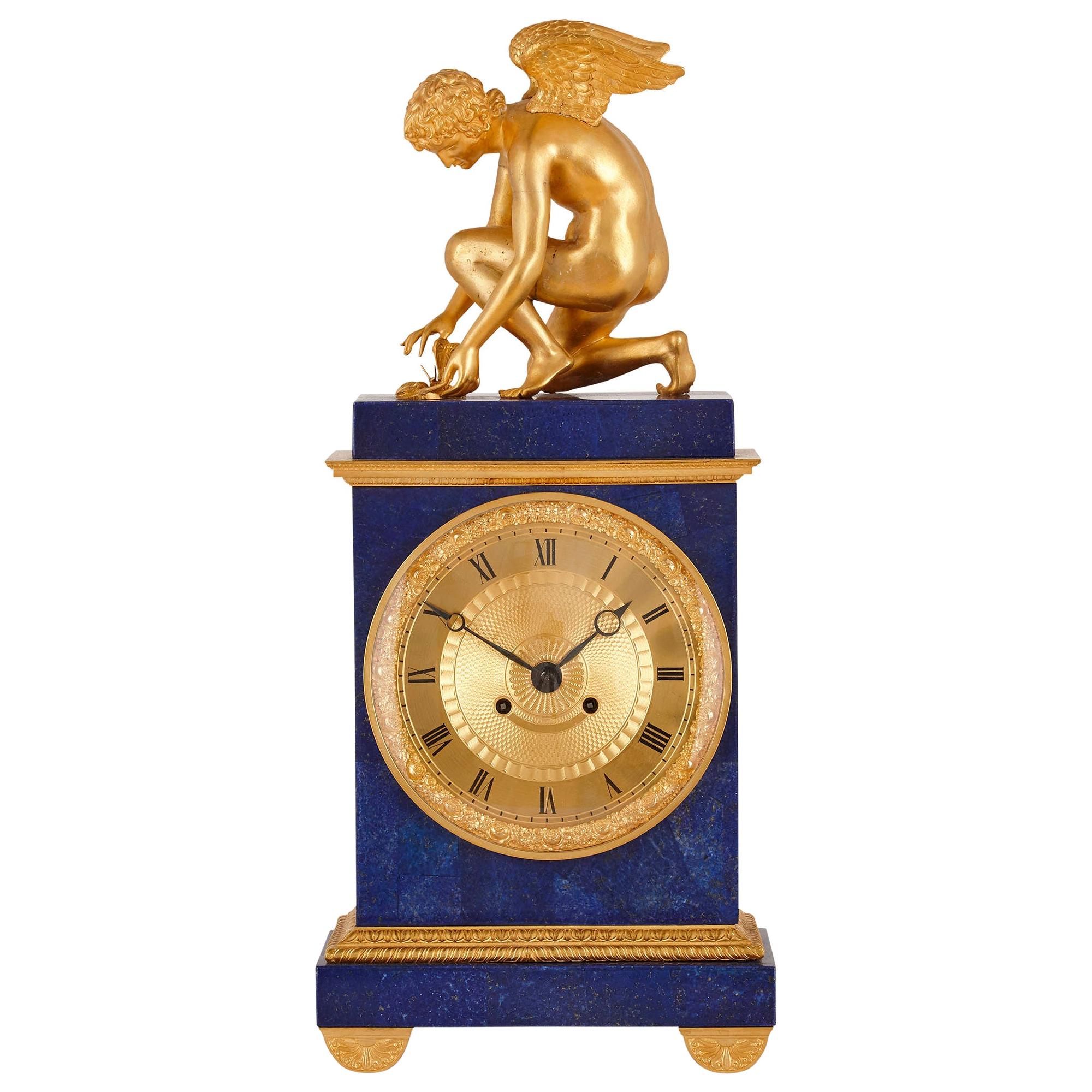 Charles X Lapis and Gilt Bronze Mantel Clock
