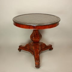 French 19th Century Charles X Mahogany Grey Marble Gueridon or Center Table