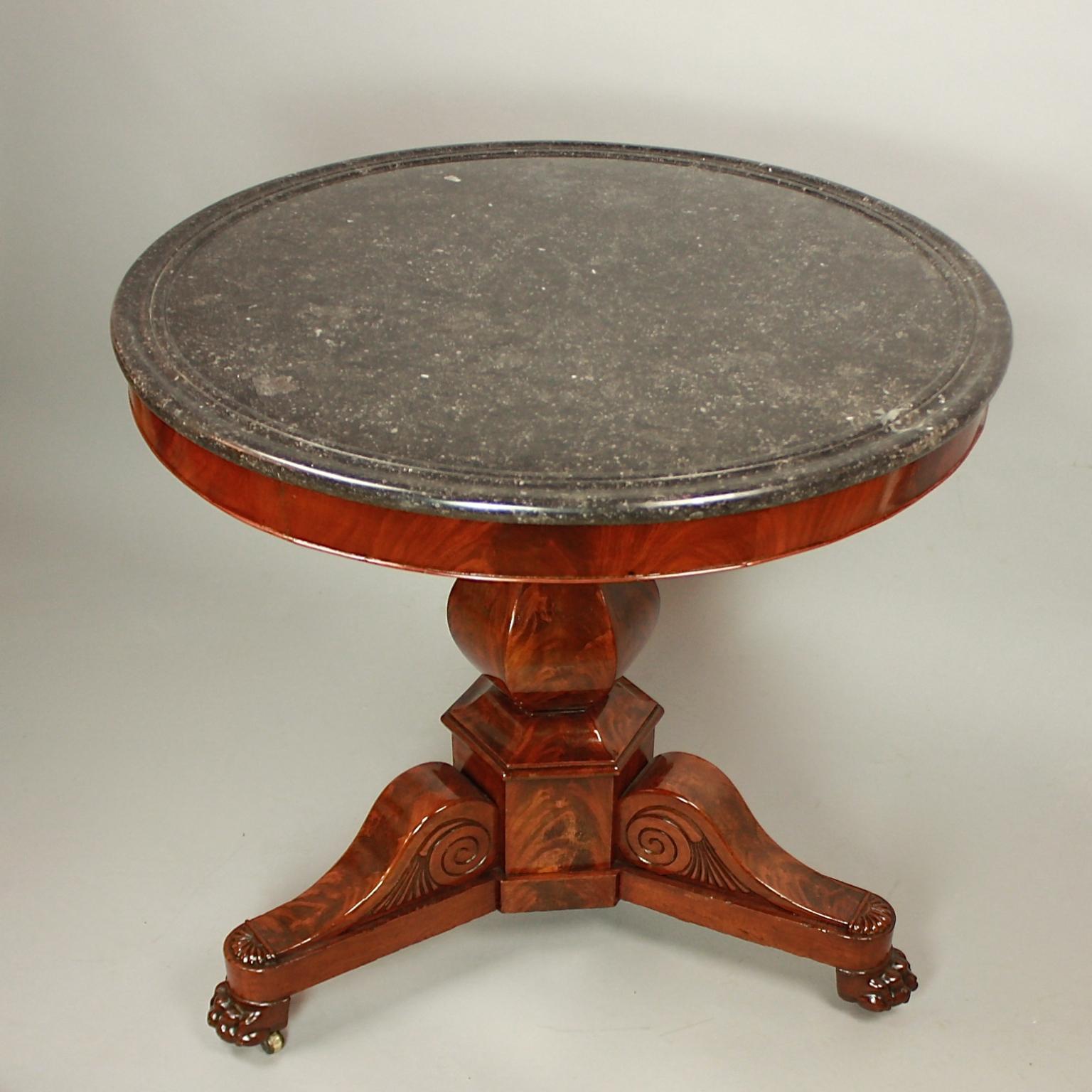 French 19th Century Charles X Mahogany Grey Marble Gueridon or Center Table 3