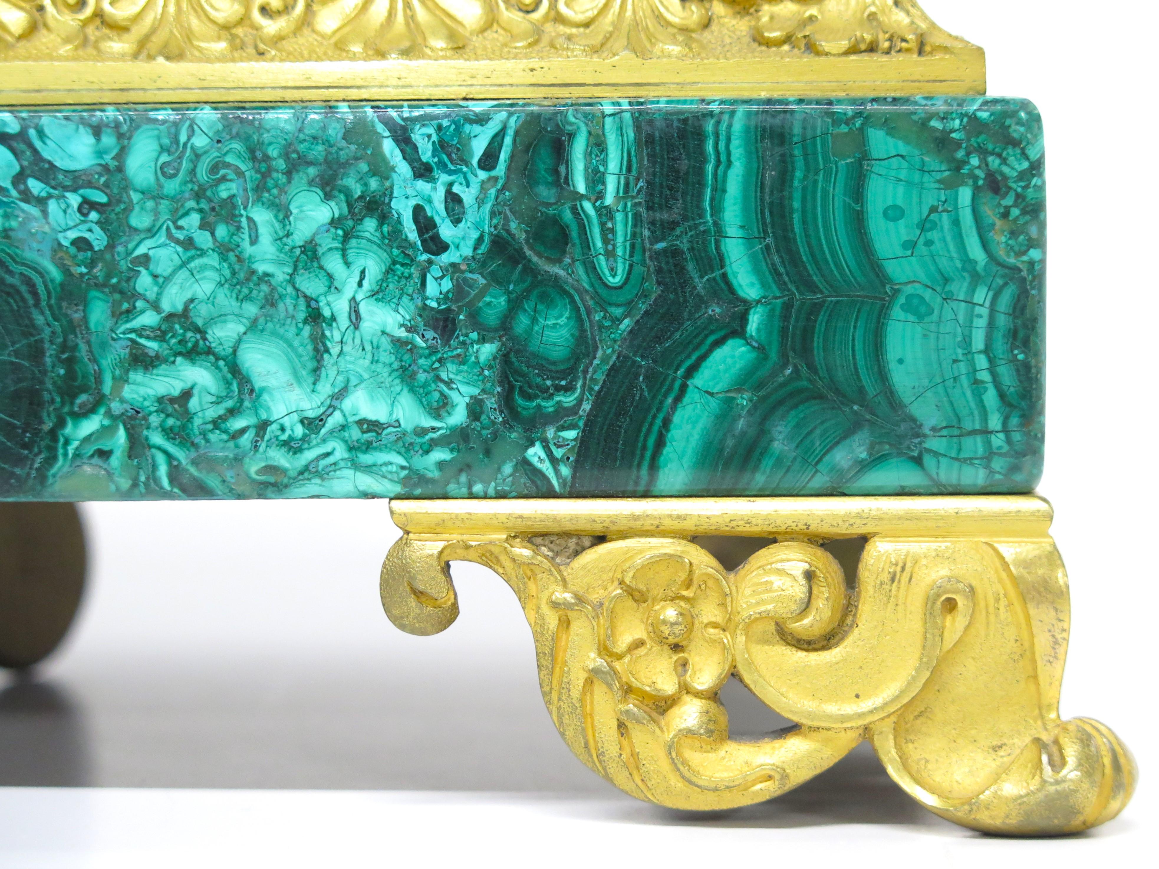 Charles X Malachite and Ormolu Mantel Clock depicting Psyche and the Golden Box For Sale 1
