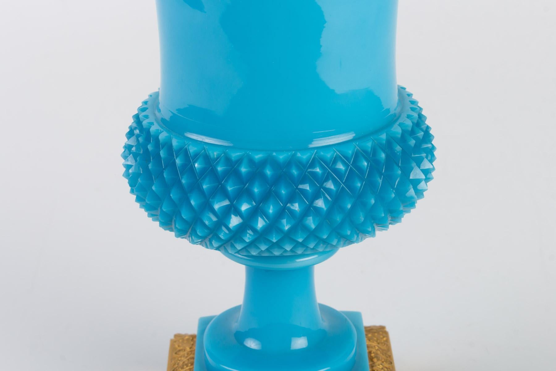French Charles X Medici Blue Turquoise Opaline Vase
