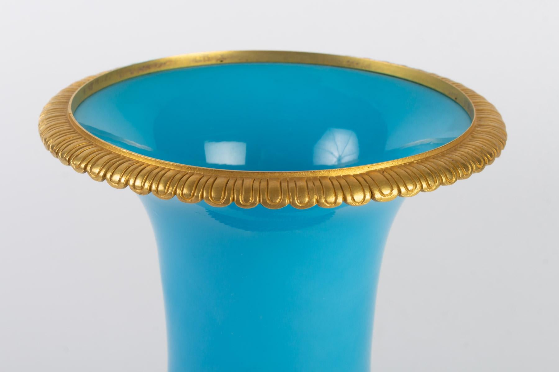 Gilt Charles X Medici Blue Turquoise Opaline Vase