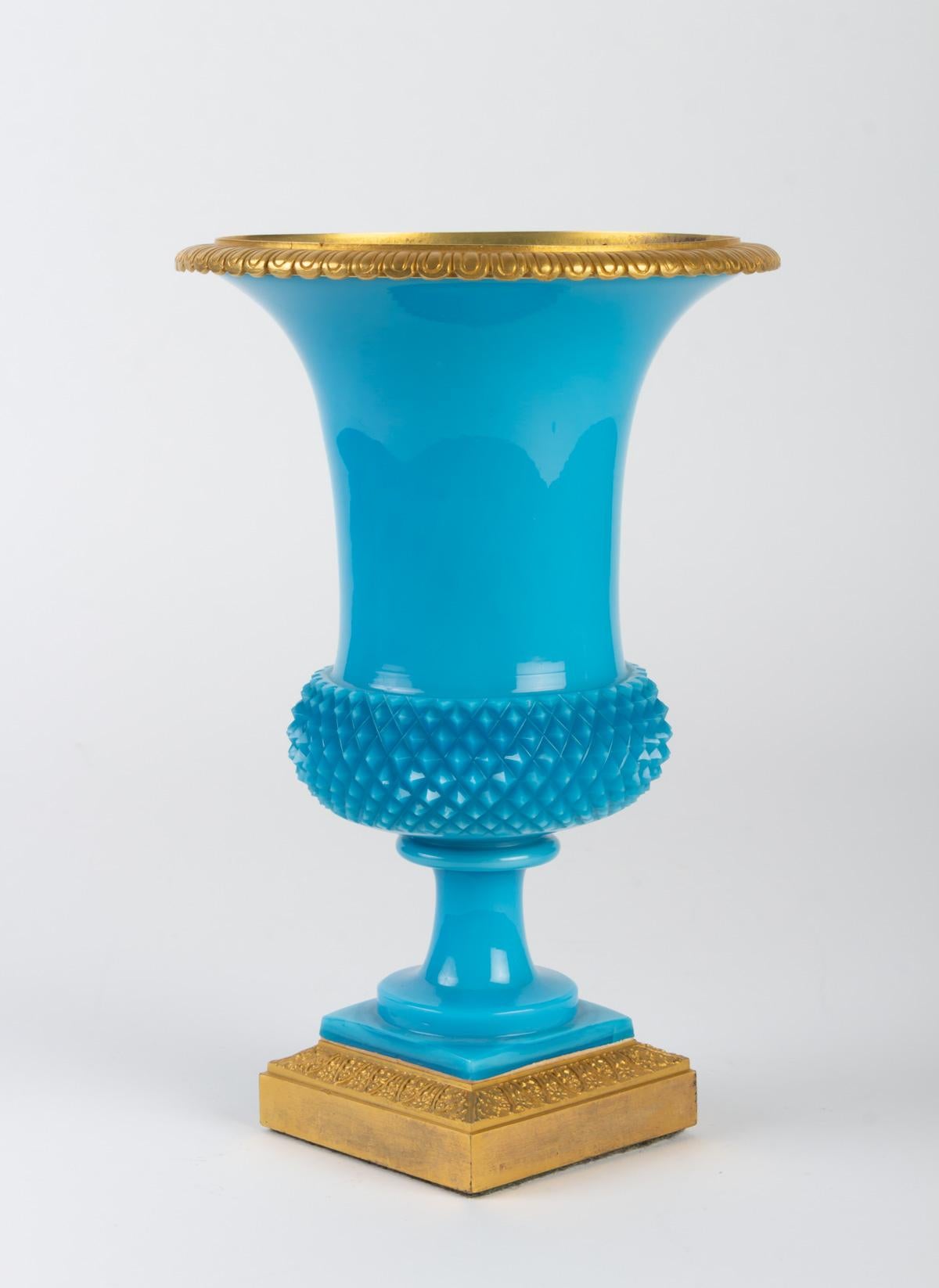 Mid-19th Century Charles X Medici Blue Turquoise Opaline Vase