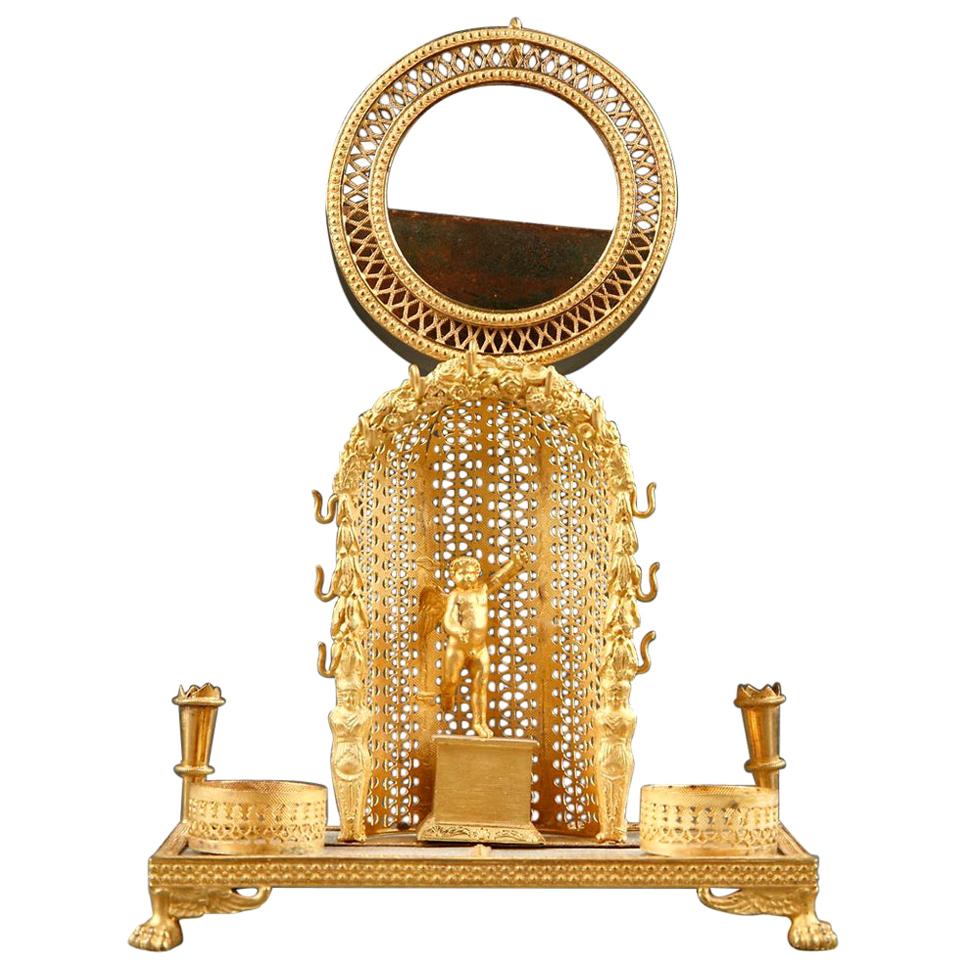Porte-montre et encrier en nacre et bronze doré Charles X
