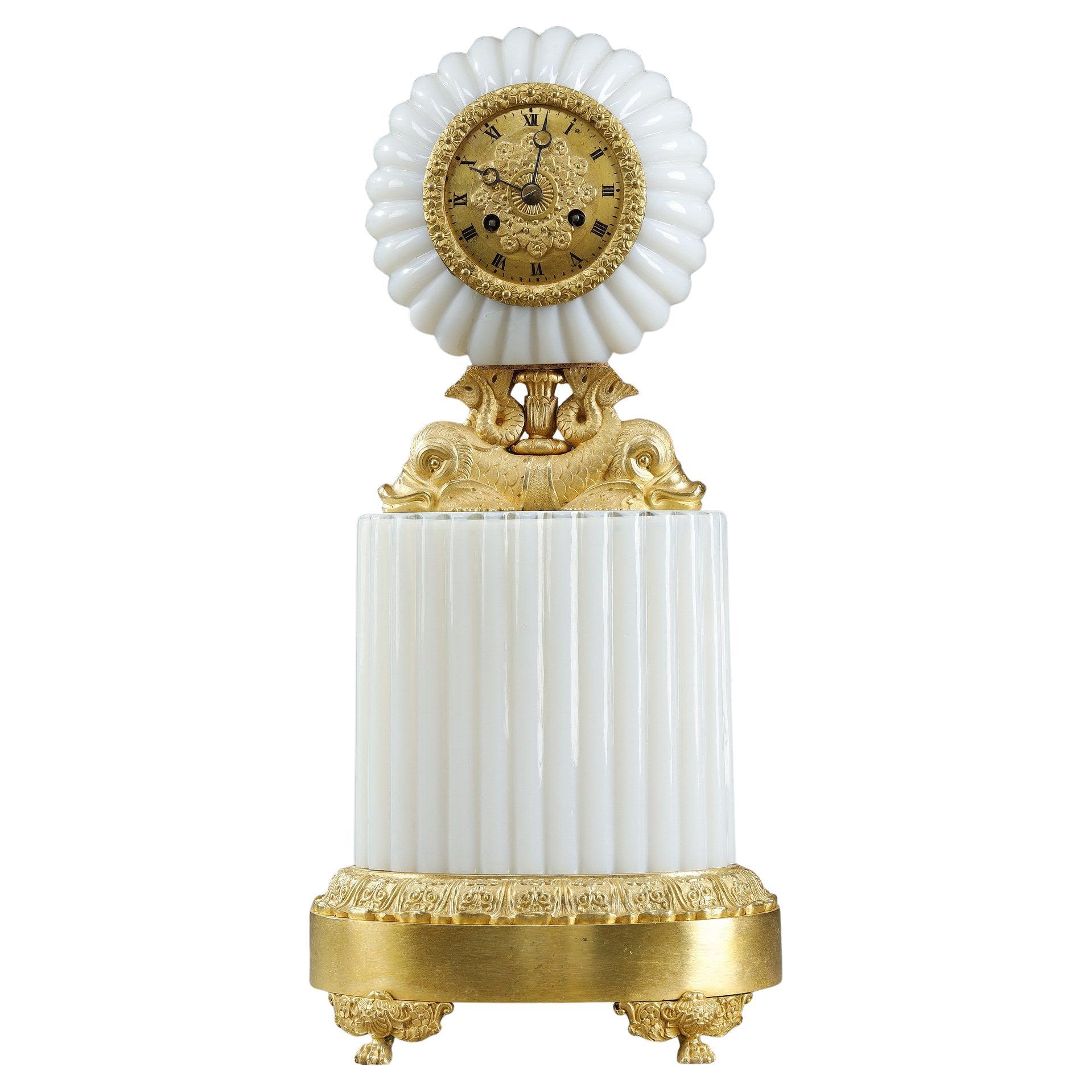 Charles X Opaline clock with Dolphins For Sale
