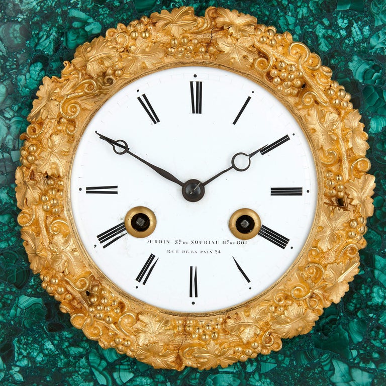 French Charles X Ormolu and Malachite Equestrian Mantel Clock For Sale