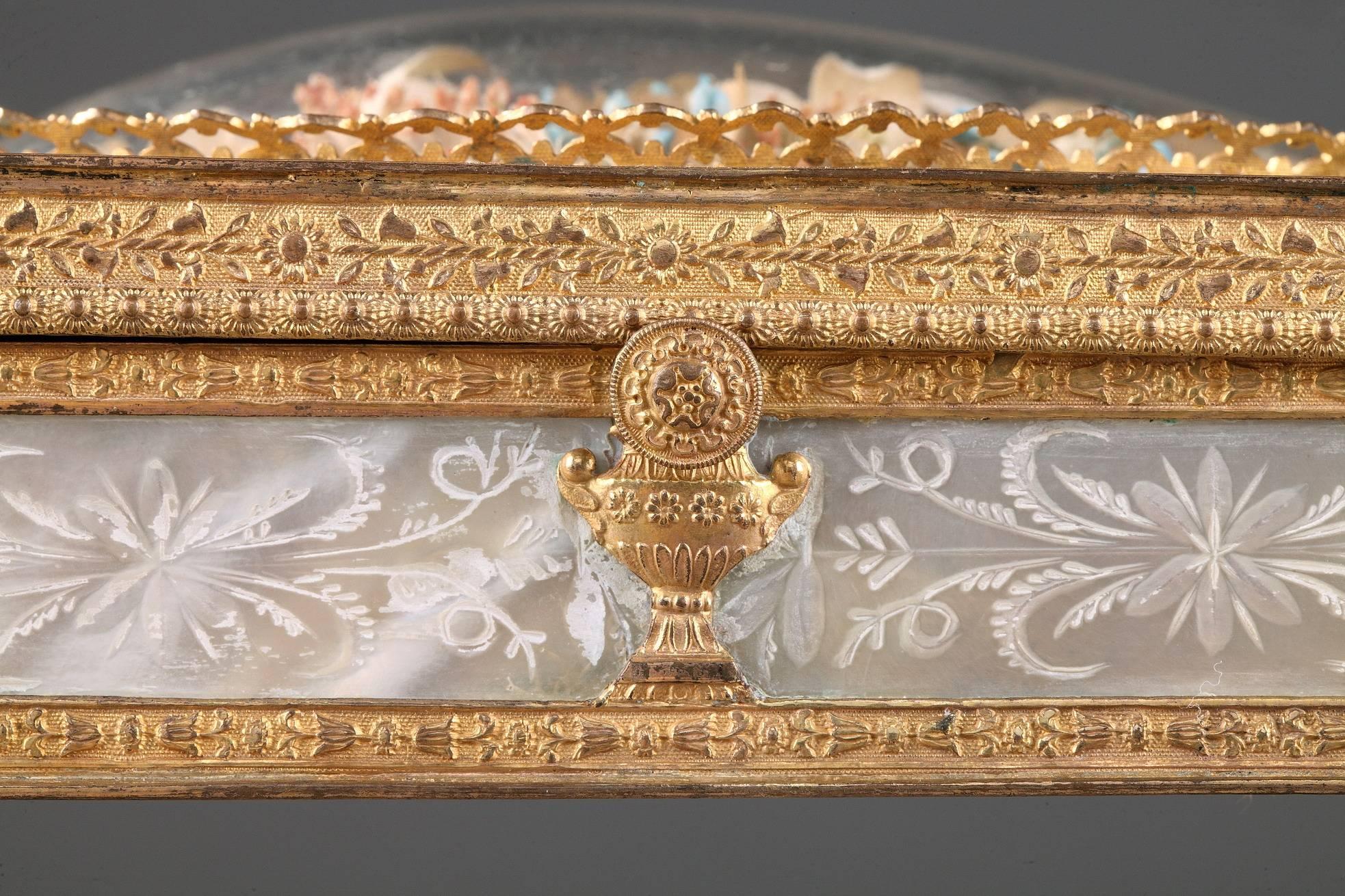 French Charles X Ormolu and Mother of Pearl Jewelry Box