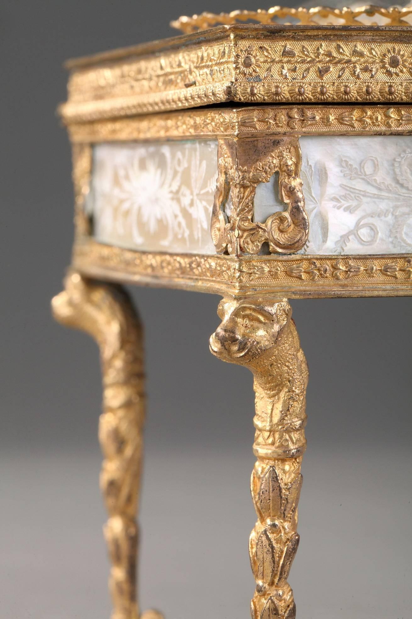 Gilt Charles X Ormolu and Mother of Pearl Jewelry Box