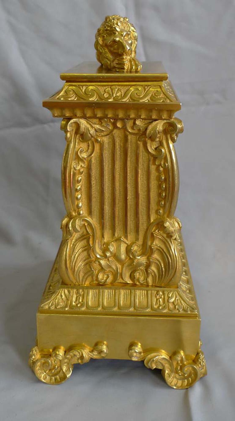 Mid-19th Century Charles X Ormolu French Mantel Clock Surmounted by Lion For Sale