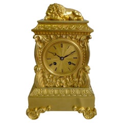 Charles X Ormolu French Mantel Clock Surmounted by Lion