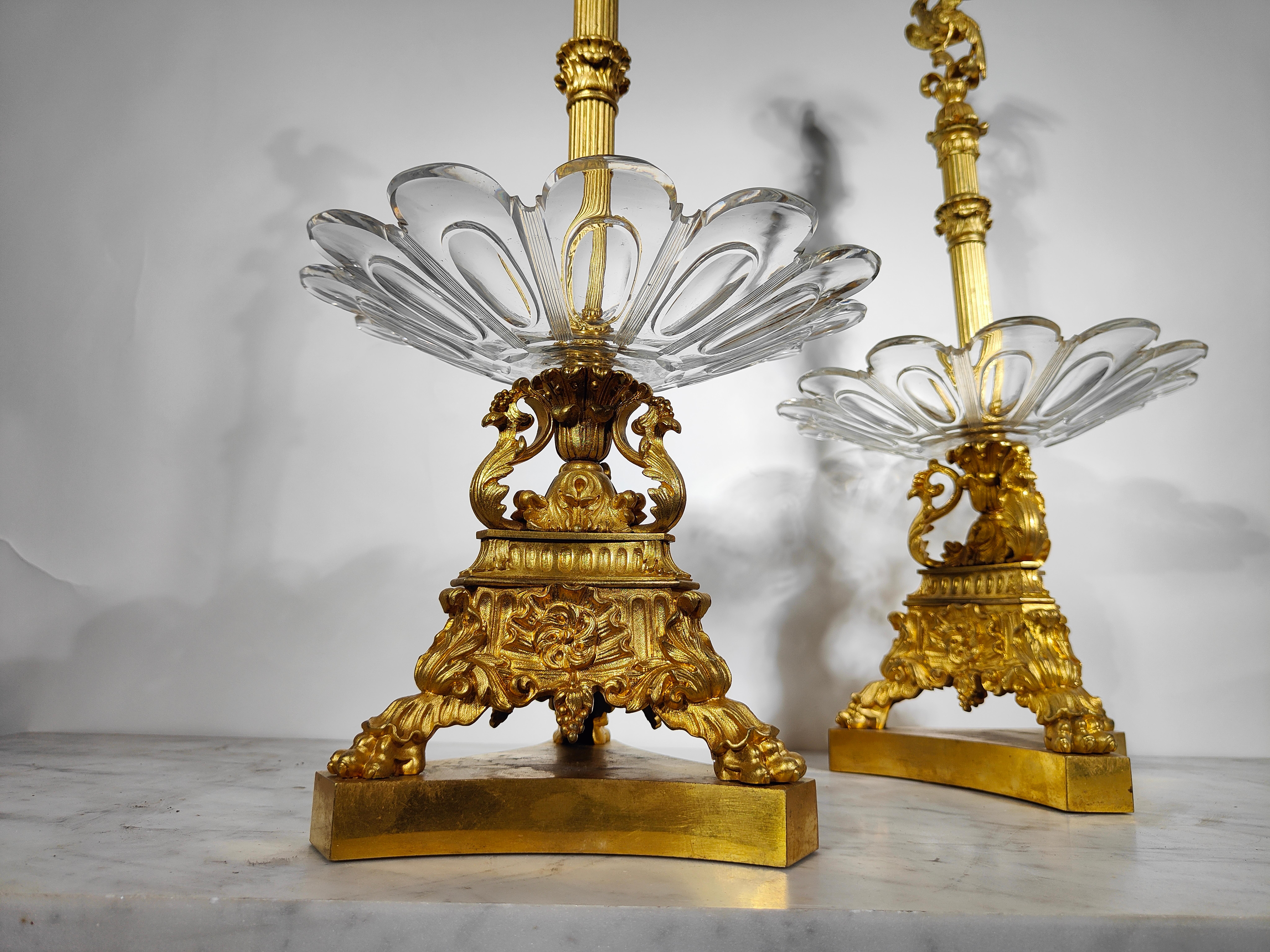 Charles X, Pair of Bronze and Crystal Fruit Risers For Sale 5