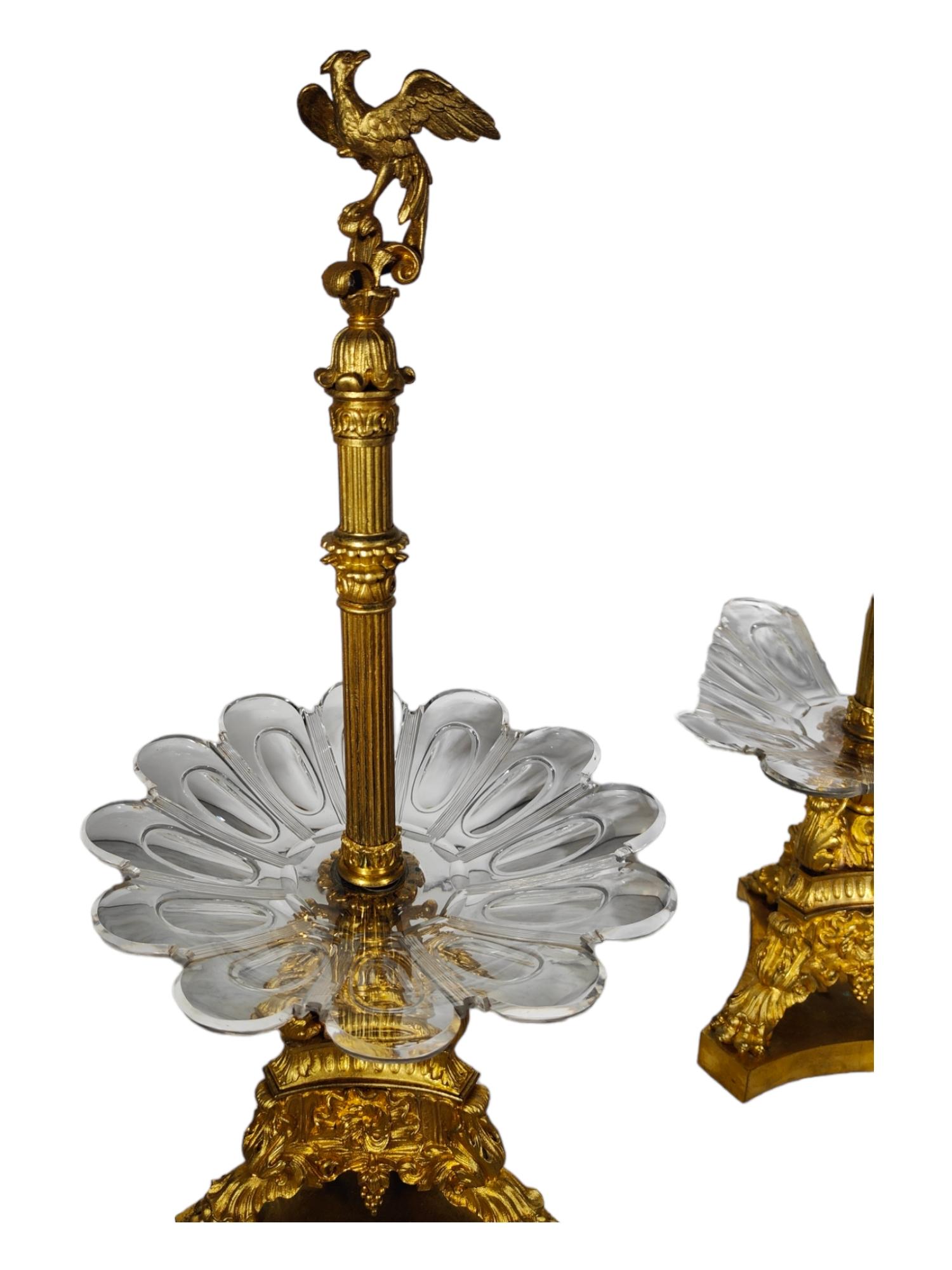 Charles X, Pair of Bronze and Crystal Fruit Risers For Sale 8