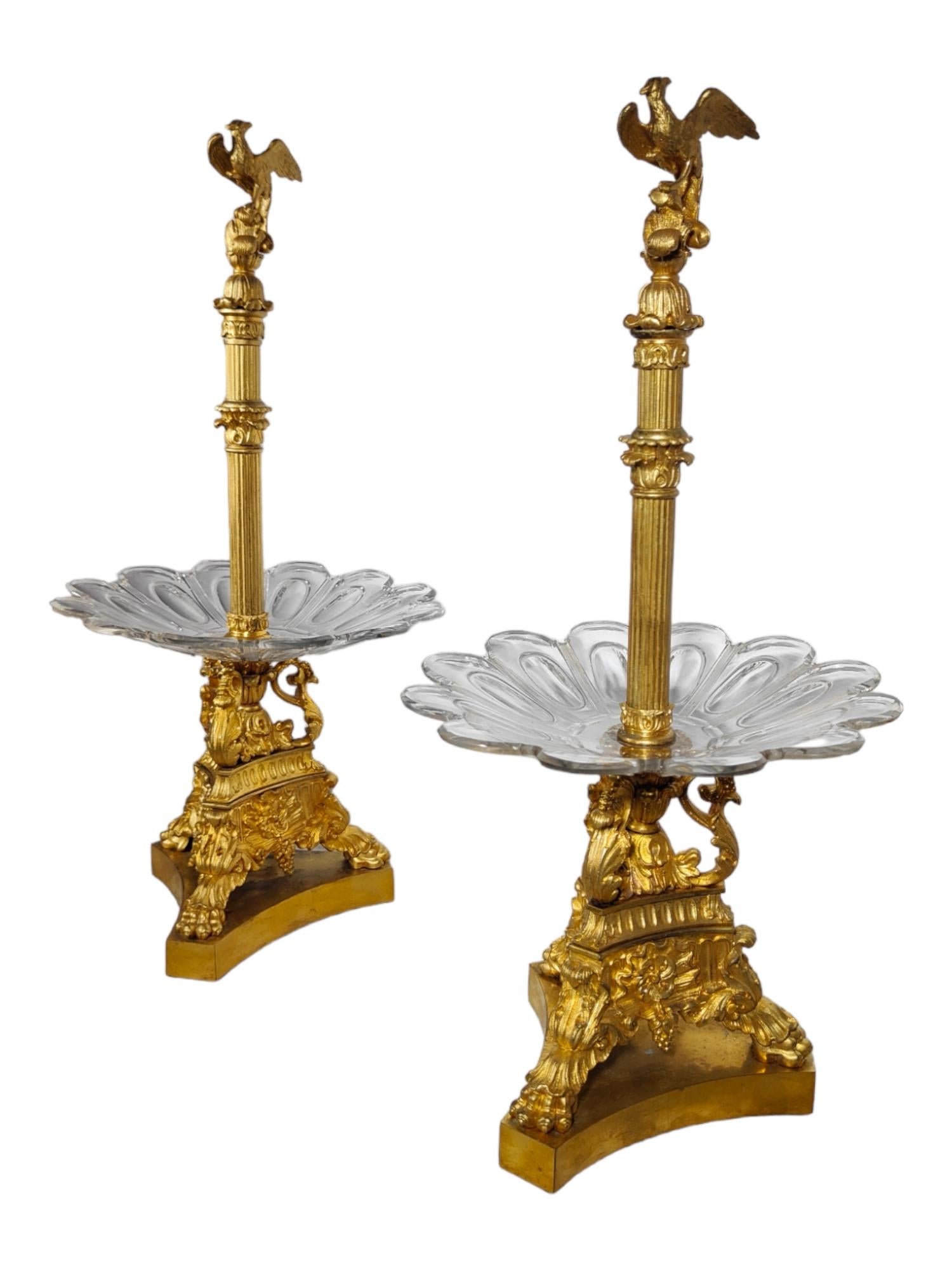 Charles X, Pair of Bronze and Crystal Fruit Risers For Sale 10