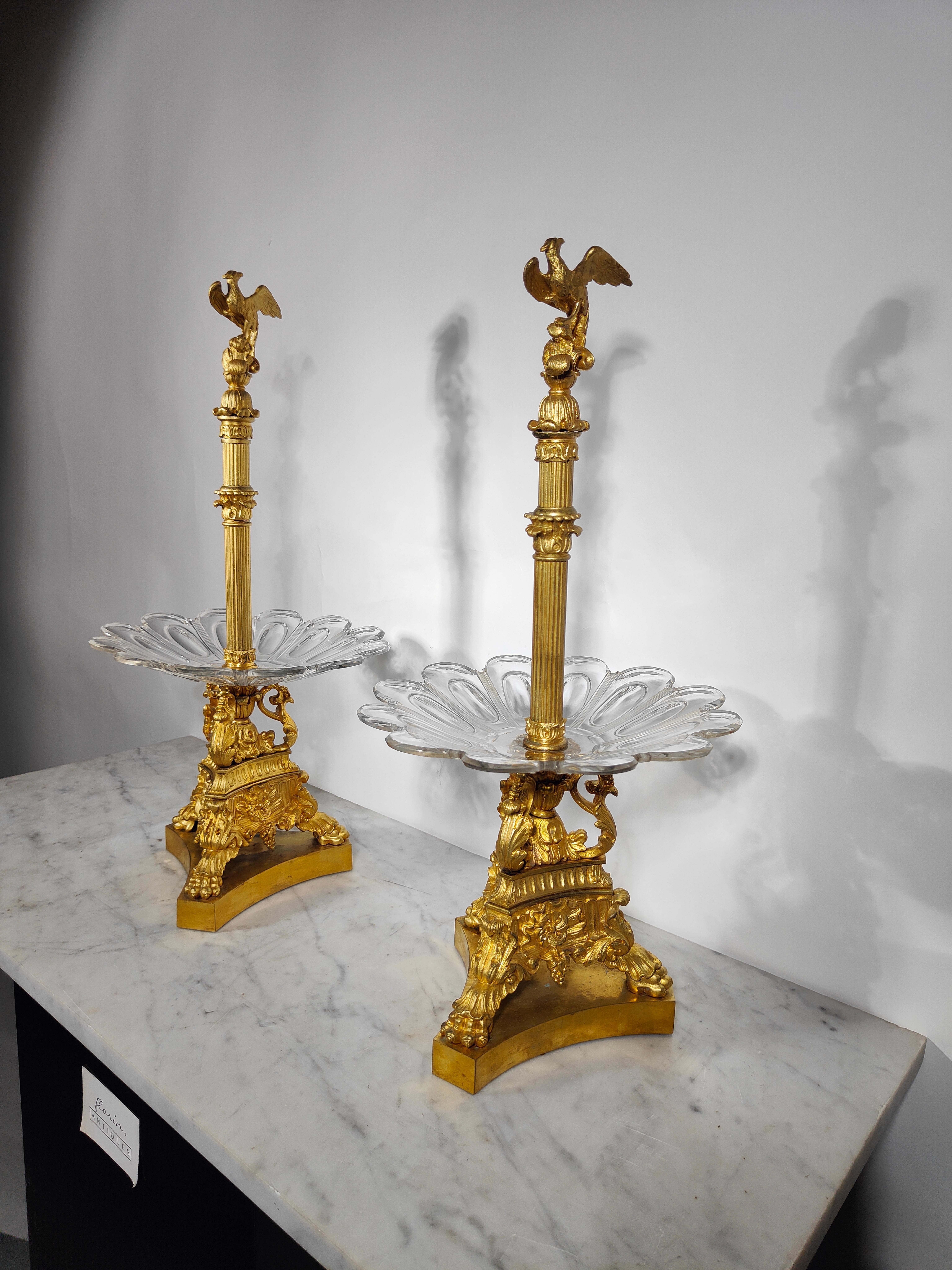 Charles X, Pair of Bronze and Crystal Fruit Risers For Sale 11