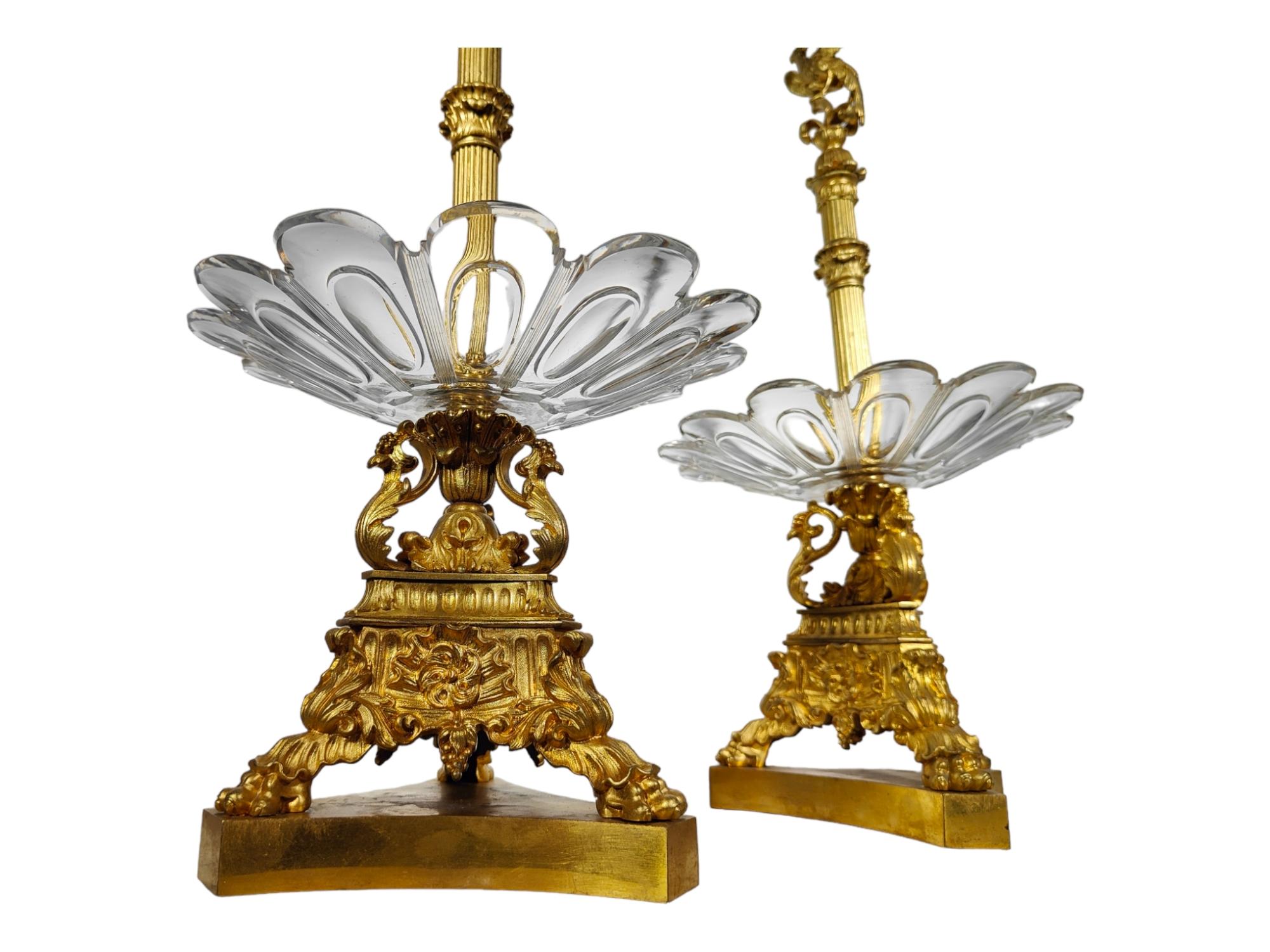 Charles X, Pair of Bronze and Crystal Fruit Risers For Sale 4