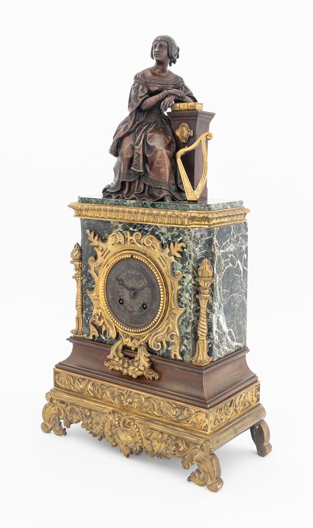 French Charles X Patinated Bronze and Marble Clock For Sale