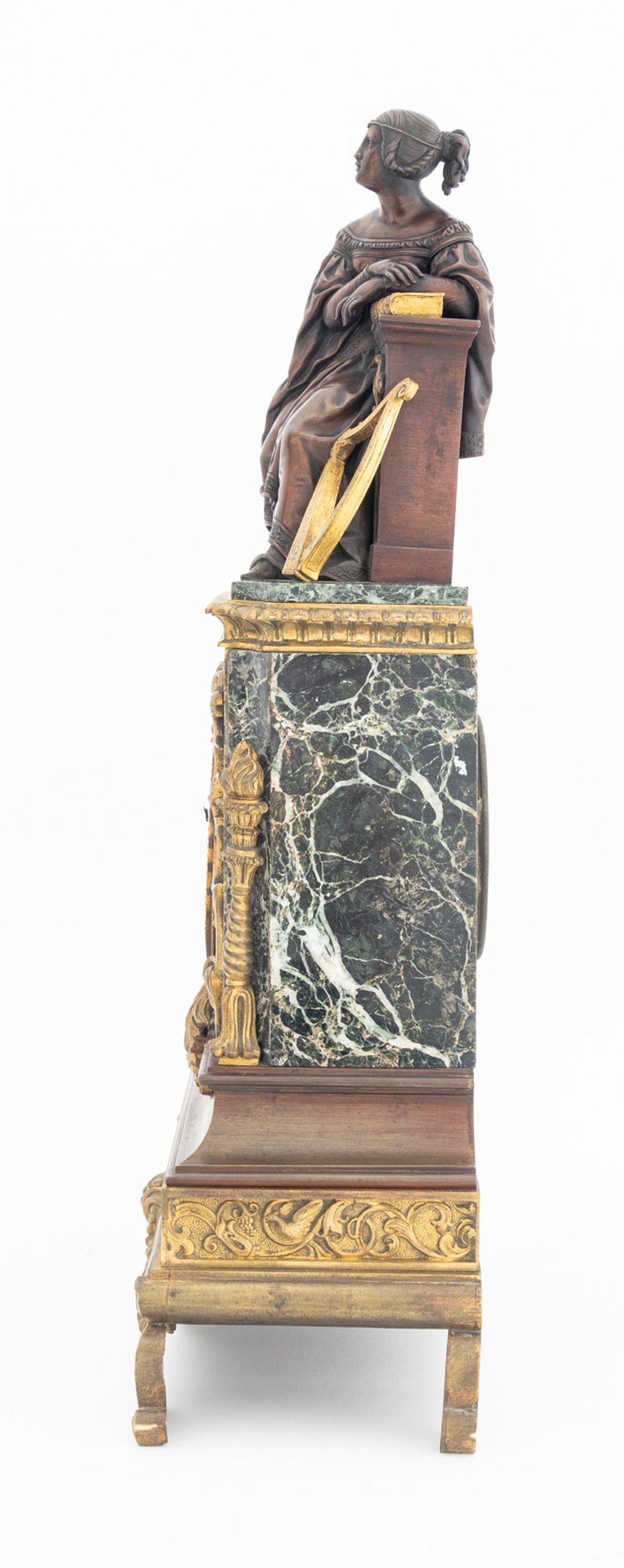 Charles X Patinated Bronze and Marble Clock In Good Condition For Sale In Astoria, NY