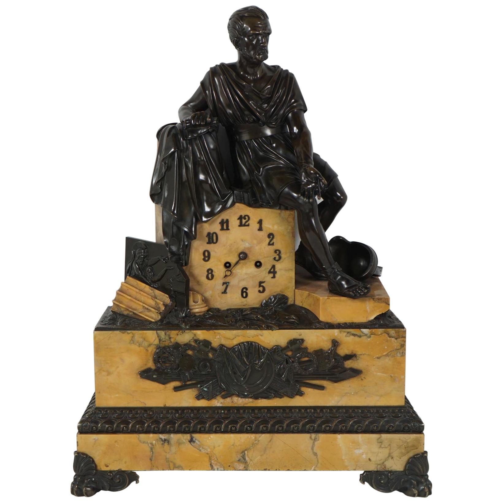 Charles X Period Bronze and Sienna Marble Clock
