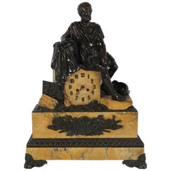 Antique Charles X Period Bronze and Sienna Marble Clock