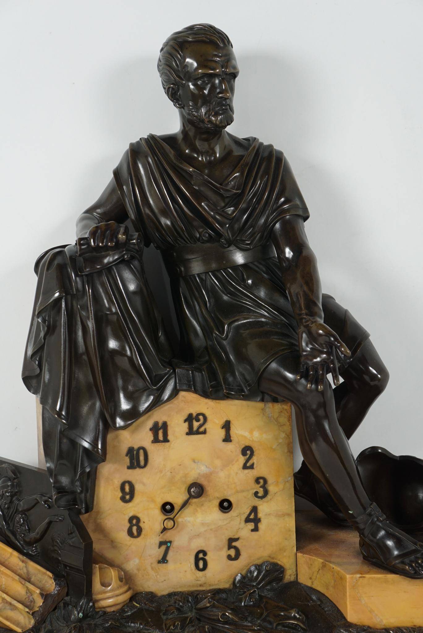French Charles X Period Bronze and Sienna Marble Clock For Sale