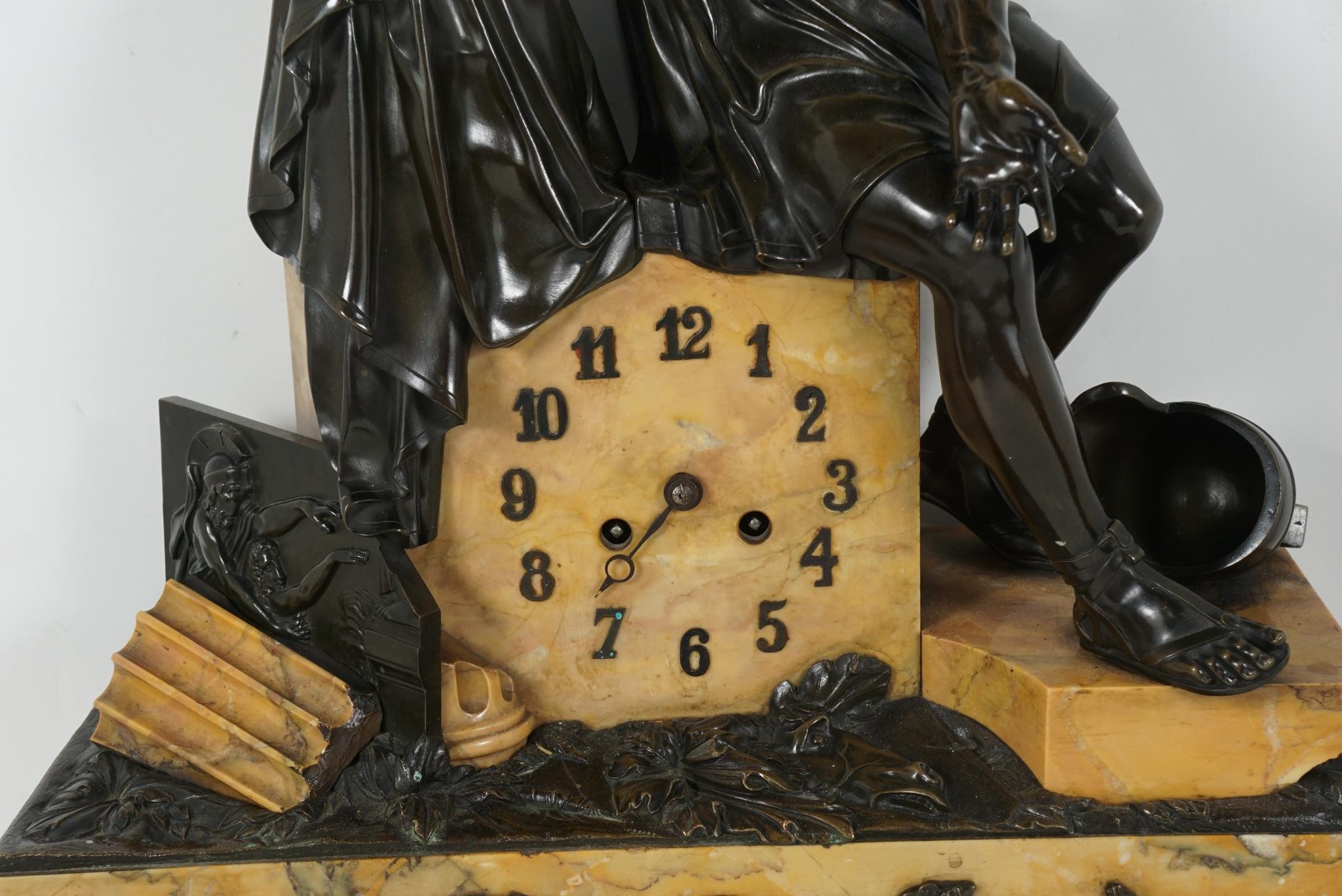 Cast Charles X Period Bronze and Sienna Marble Clock For Sale