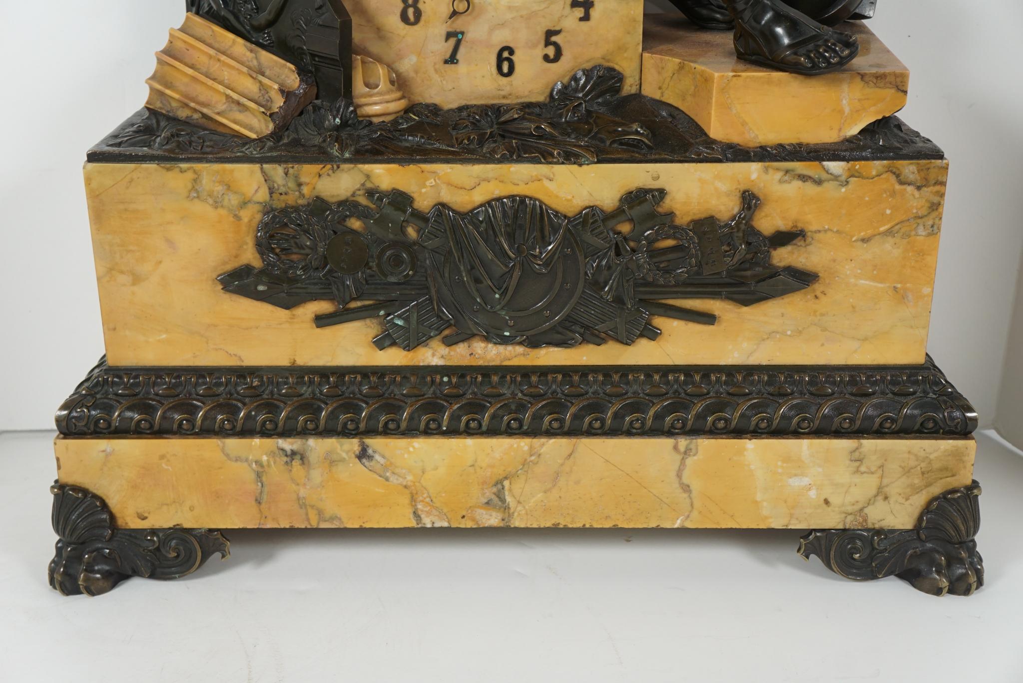 Charles X Period Bronze and Sienna Marble Clock In Good Condition For Sale In Hudson, NY