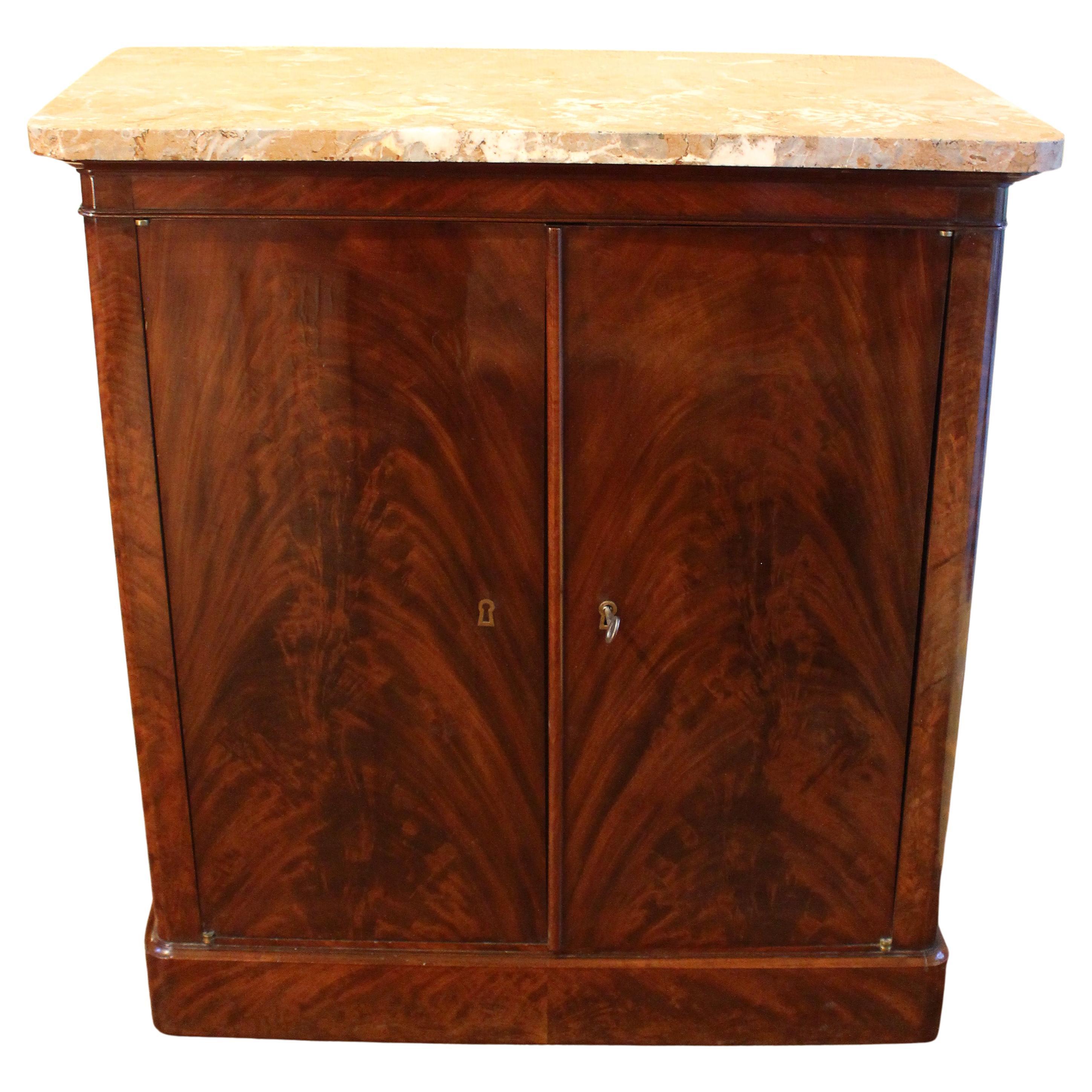 Charles X Period Marble Top Flame Mahogany Cabinet For Sale