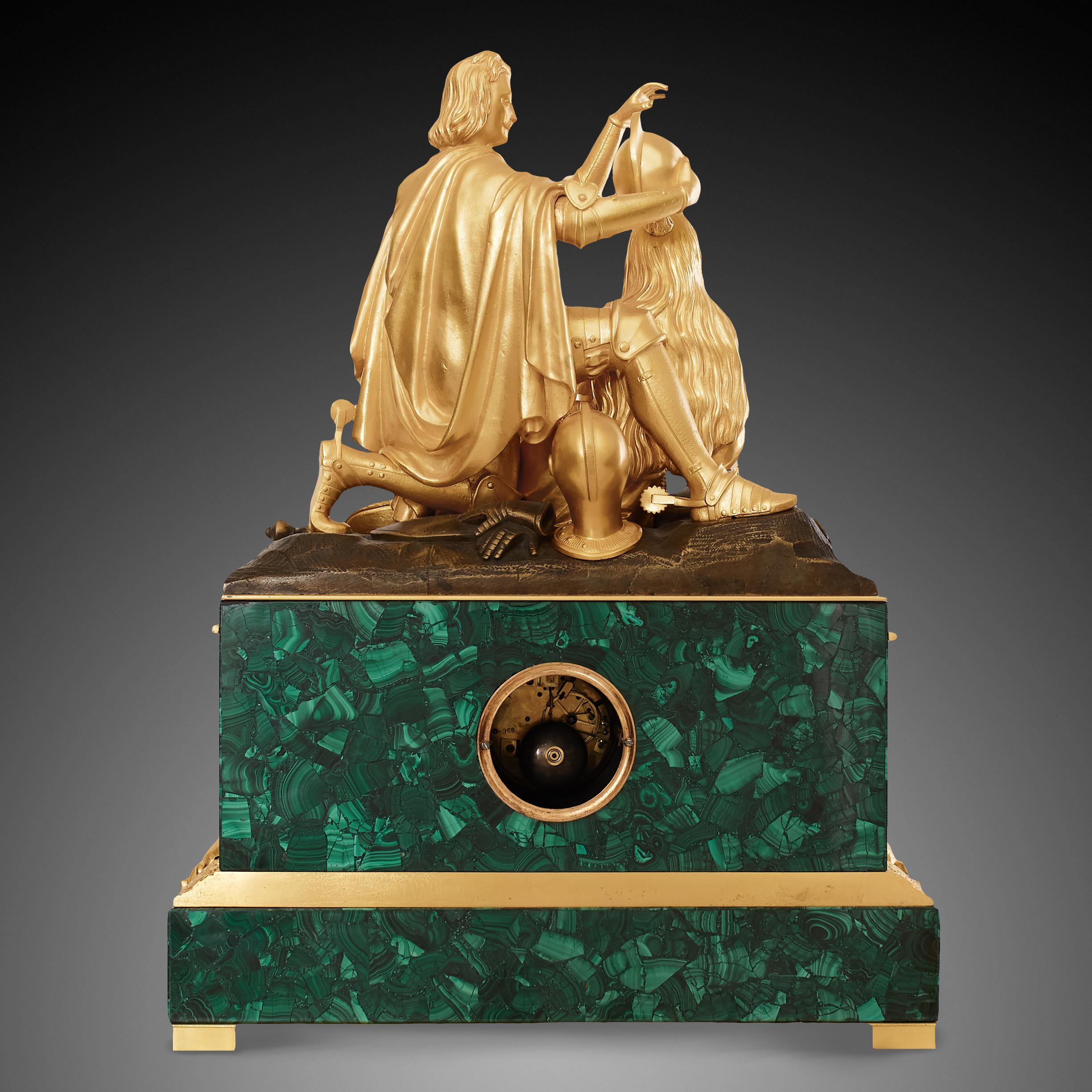 Charles X Period Ormolu and Malachite Mantel Clock 5