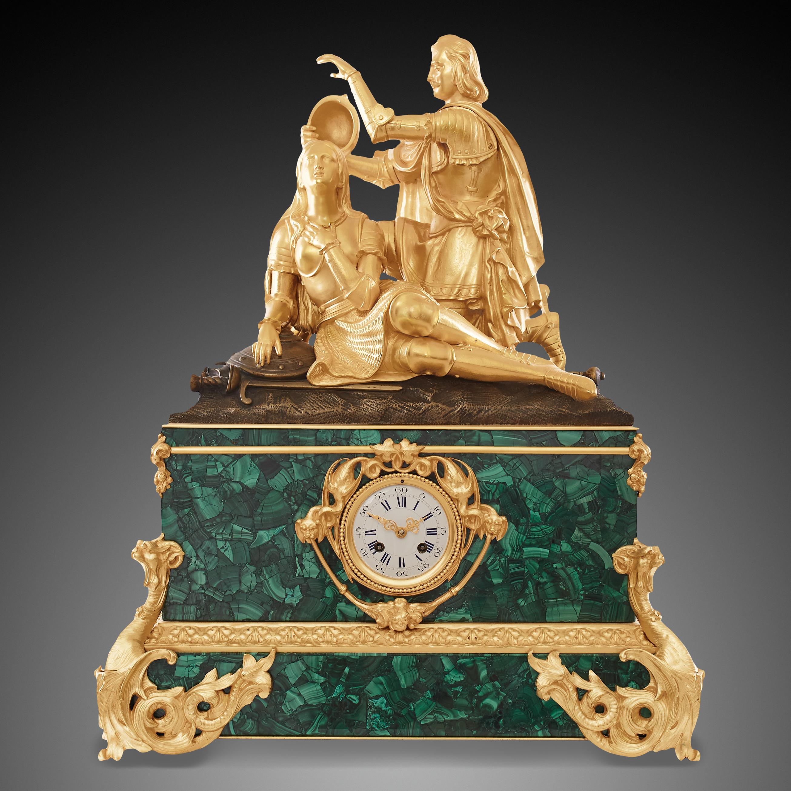 Charles X Period Ormolu and Malachite Mantel Clock 9