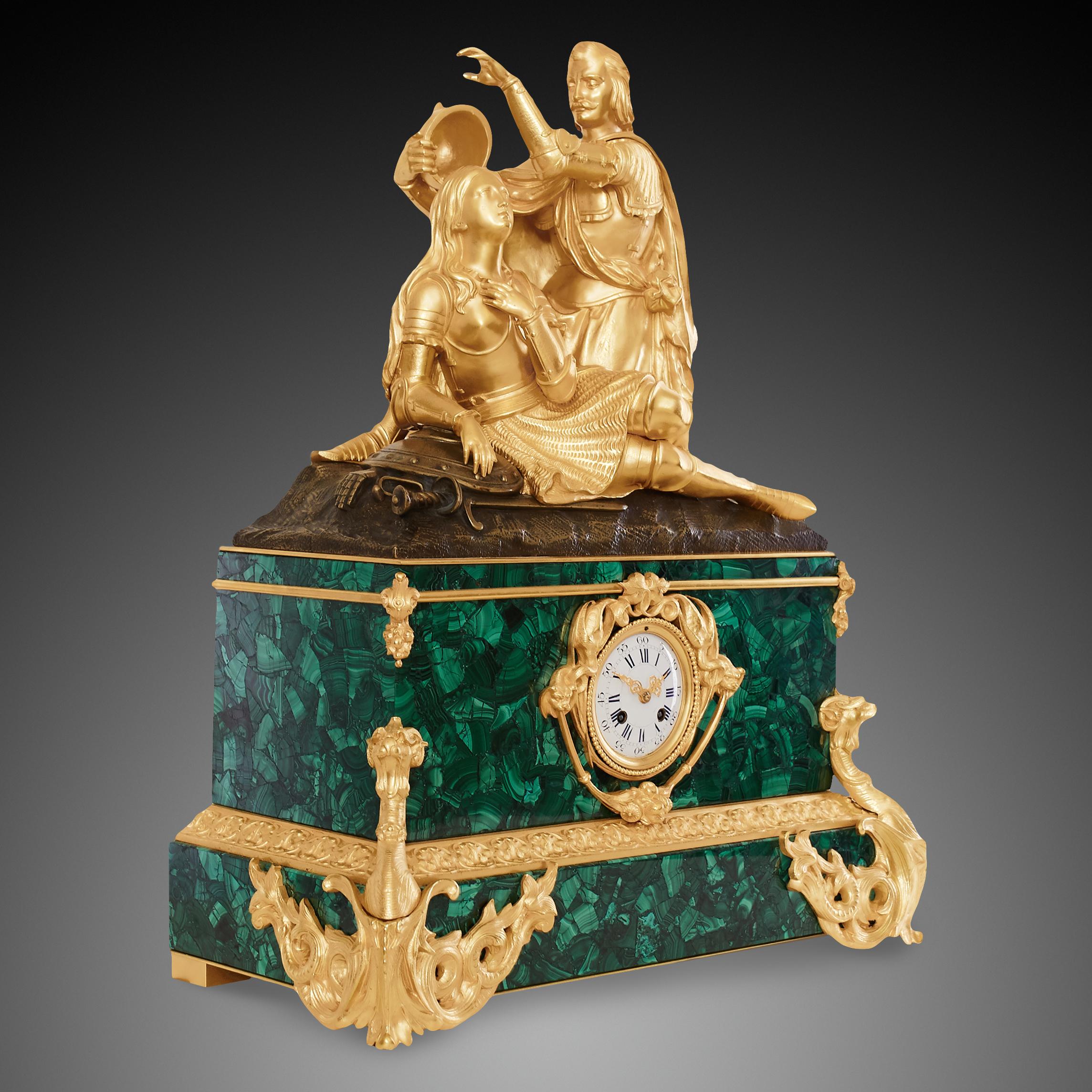 Charles X Period Ormolu and Malachite Mantel Clock In Good Condition In Warsaw, PL