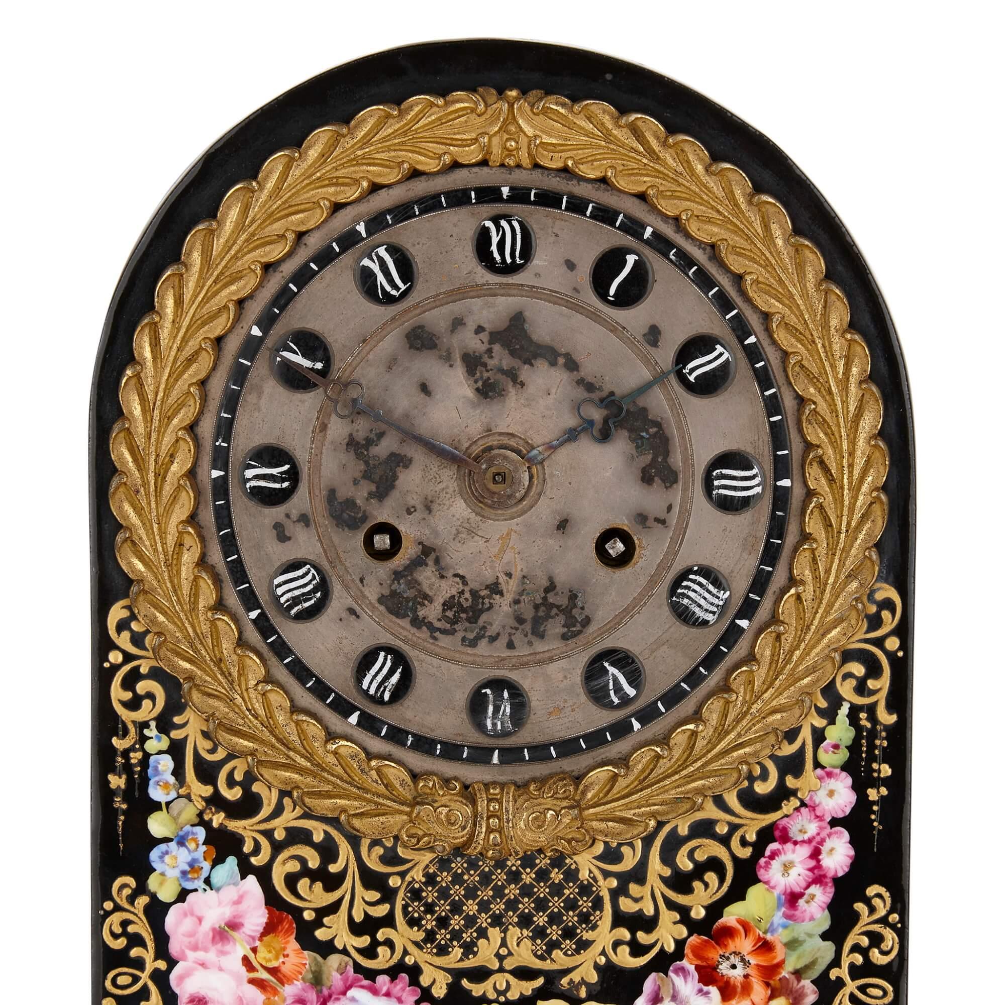 French Charles X Period Ormolu Mounted Jacob Petit Porcelain Mantel Clock For Sale