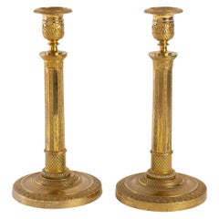 Charles X Period, Pair of Chiseled Gilt-Bronze Candlesticks, circa 1824-1830