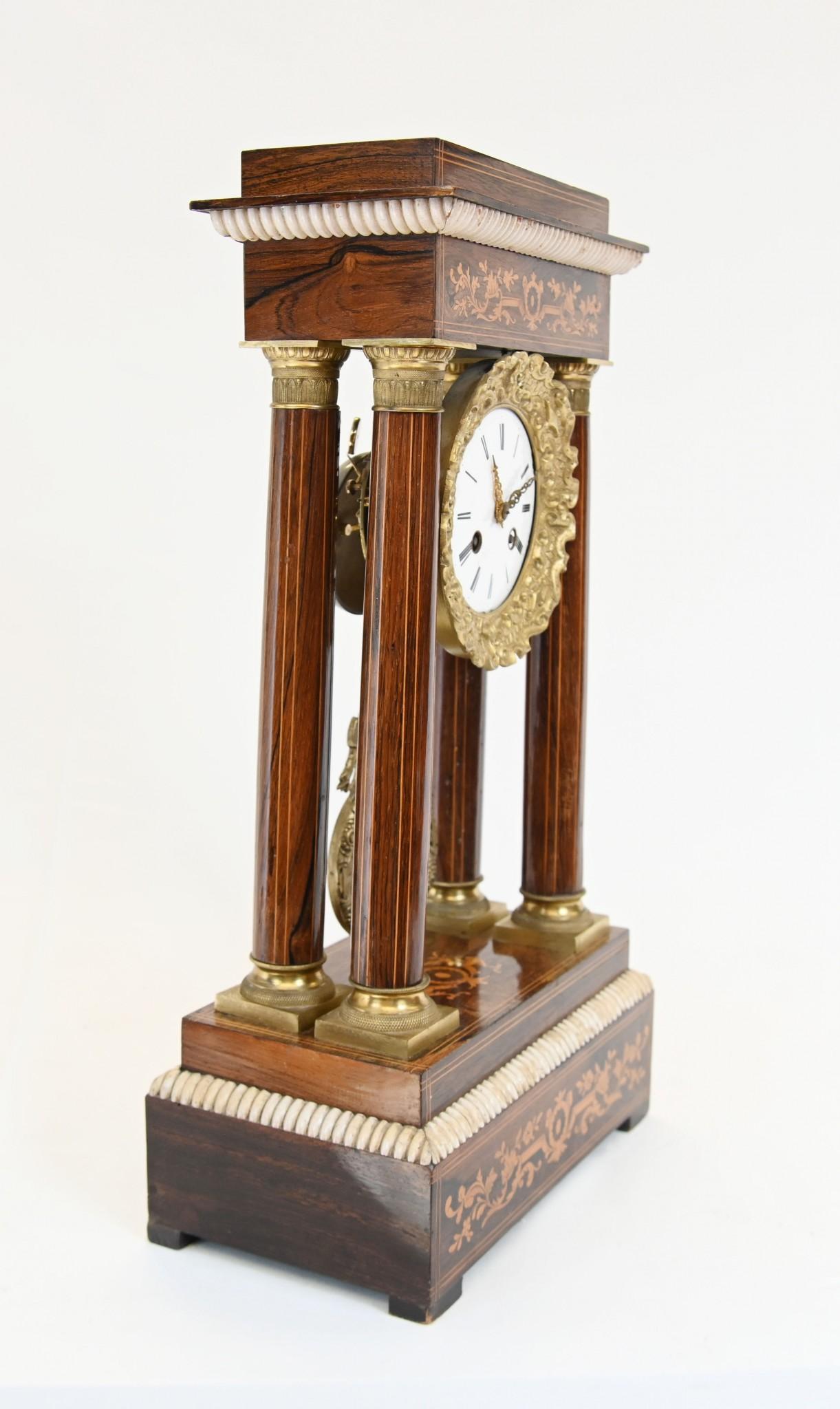 Charles X Portico Clock French Mantle Inlay 1810 For Sale 6
