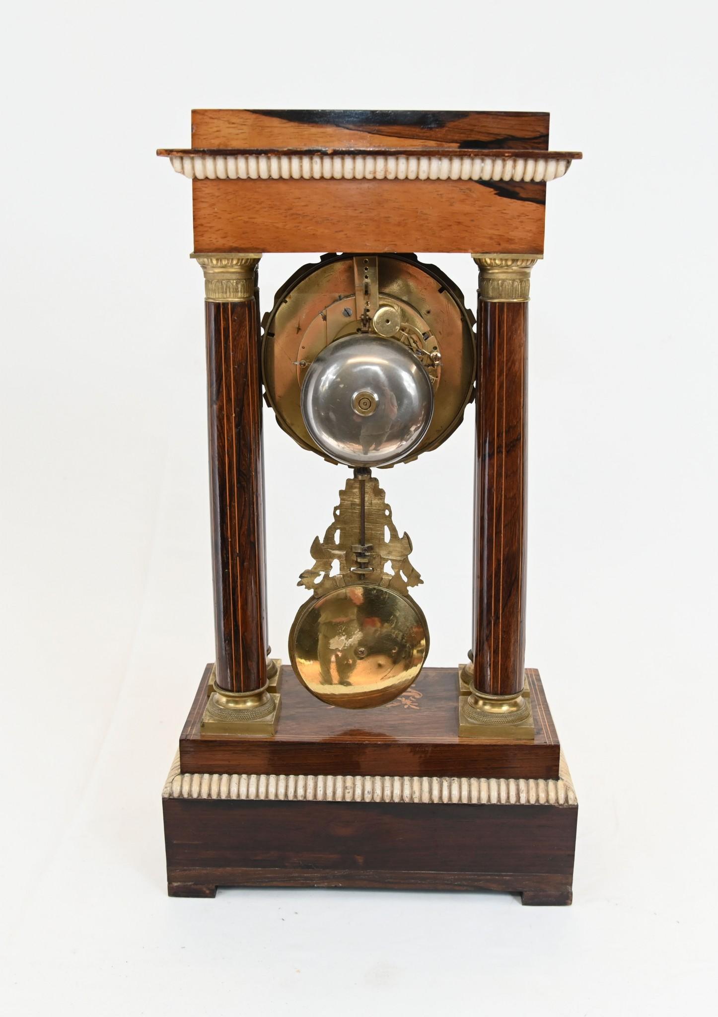 Charles X Portico Clock French Mantle Inlay 1810 For Sale 7