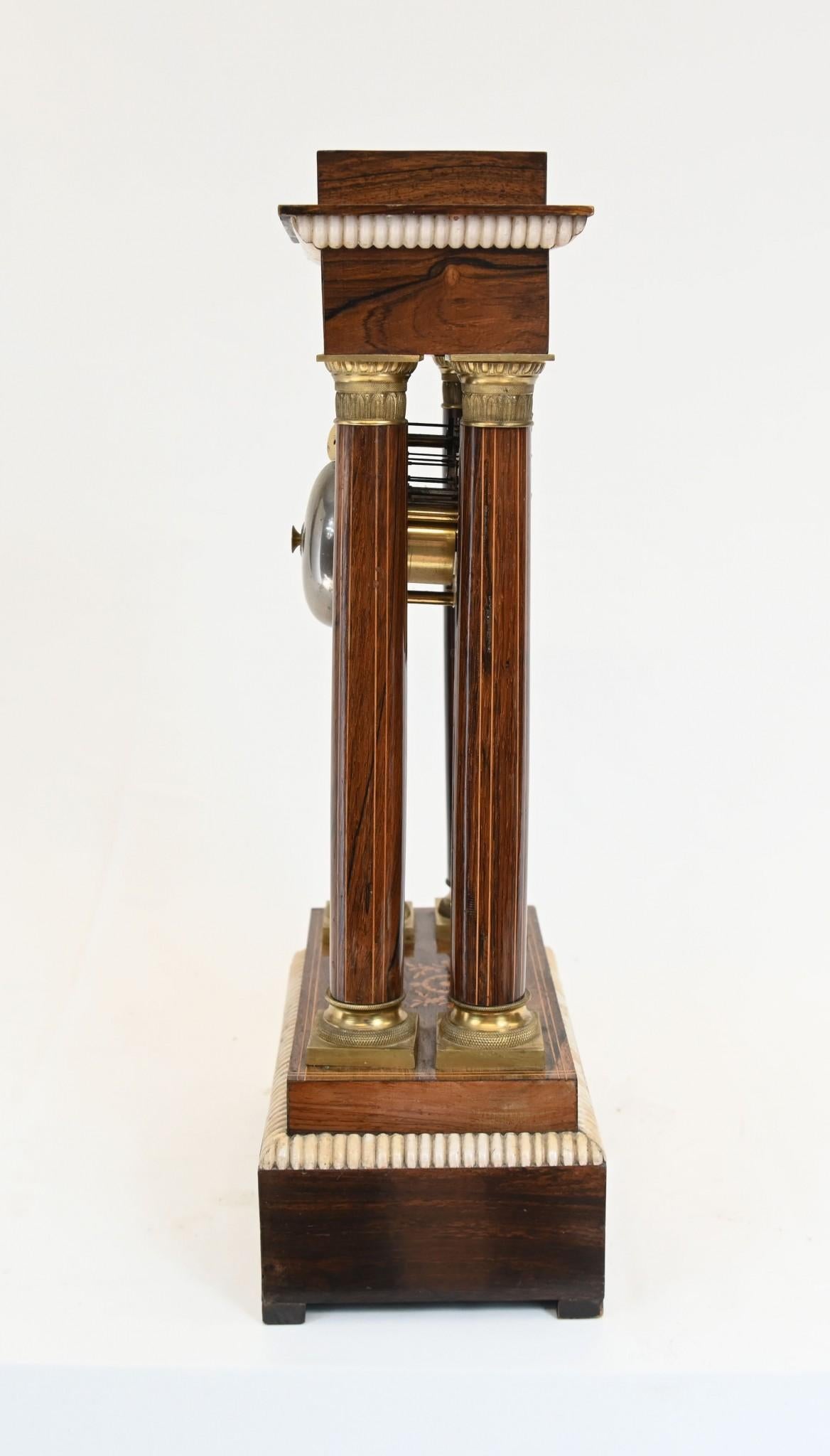 Charles X Portico Clock French Mantle Inlay 1810 For Sale 8