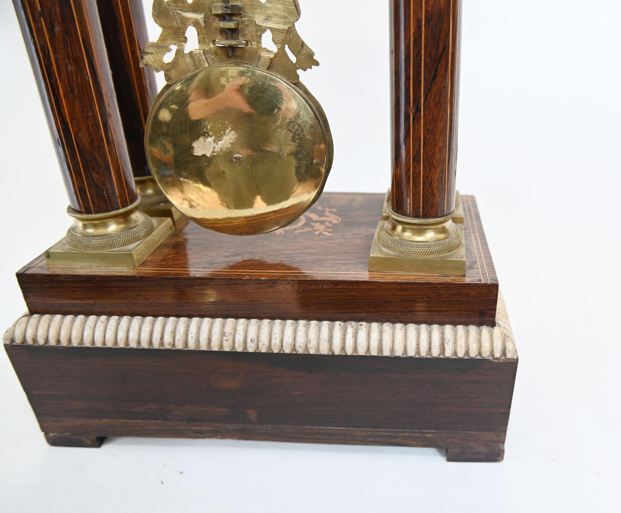 Charles X Portico Clock French Mantle Inlay 1810 For Sale 9