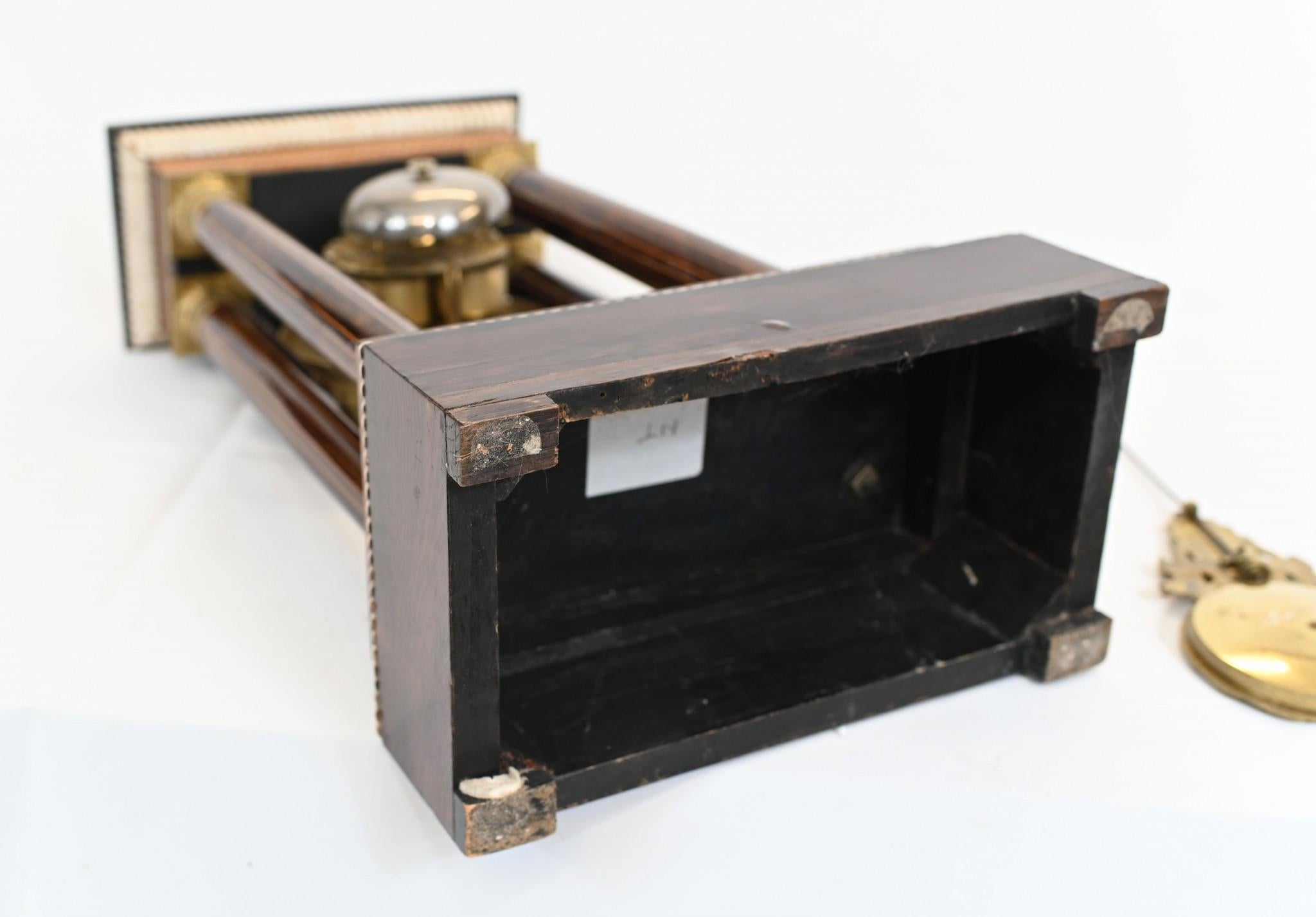 Early 19th Century Charles X Portico Clock French Mantle Inlay 1810 For Sale