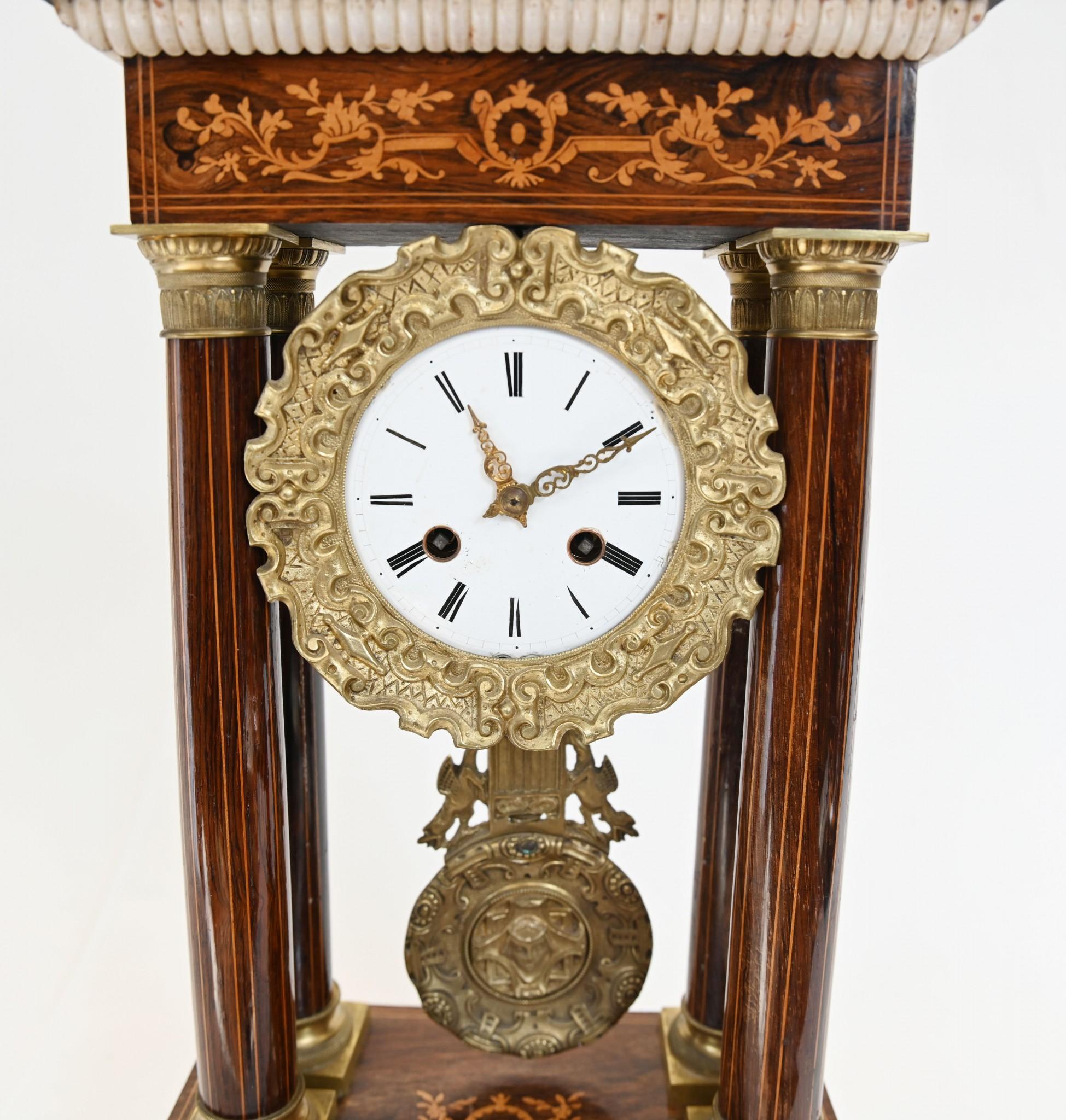 Charles X Portico Clock French Mantle Inlay 1810 For Sale 1