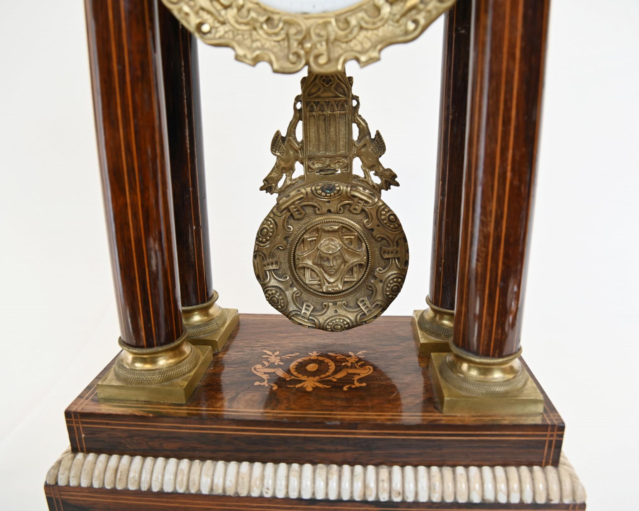 Charles X Portico Clock French Mantle Inlay 1810 For Sale 2